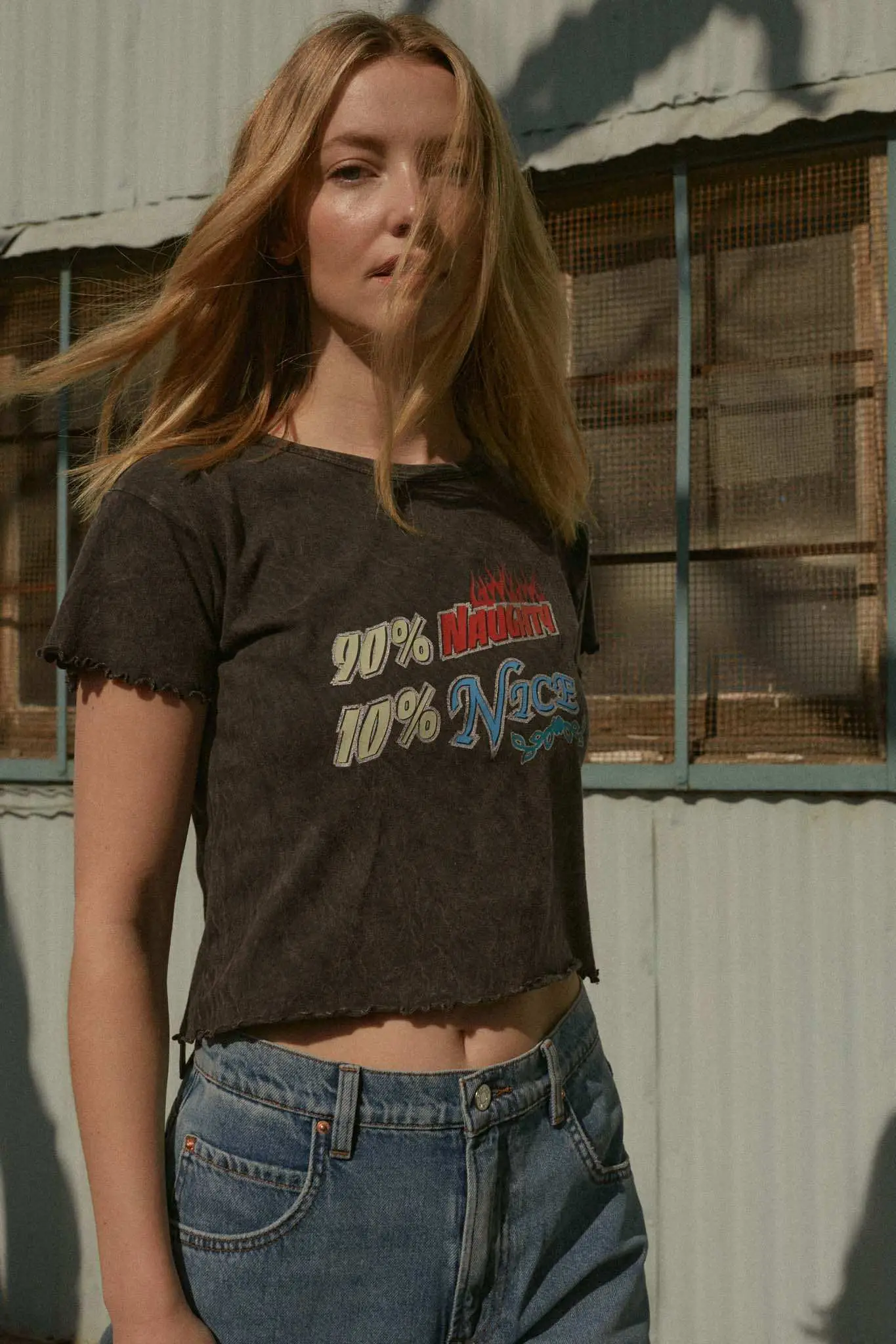 90% Naughty 10% Nice Cropped Graphic Baby Tee - Image 3