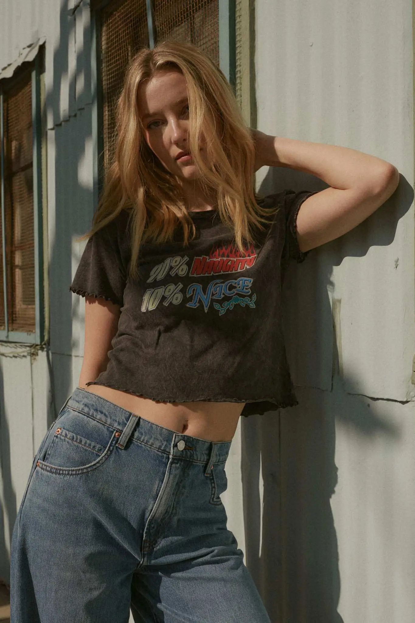 90% Naughty 10% Nice Cropped Graphic Baby Tee - Image 5