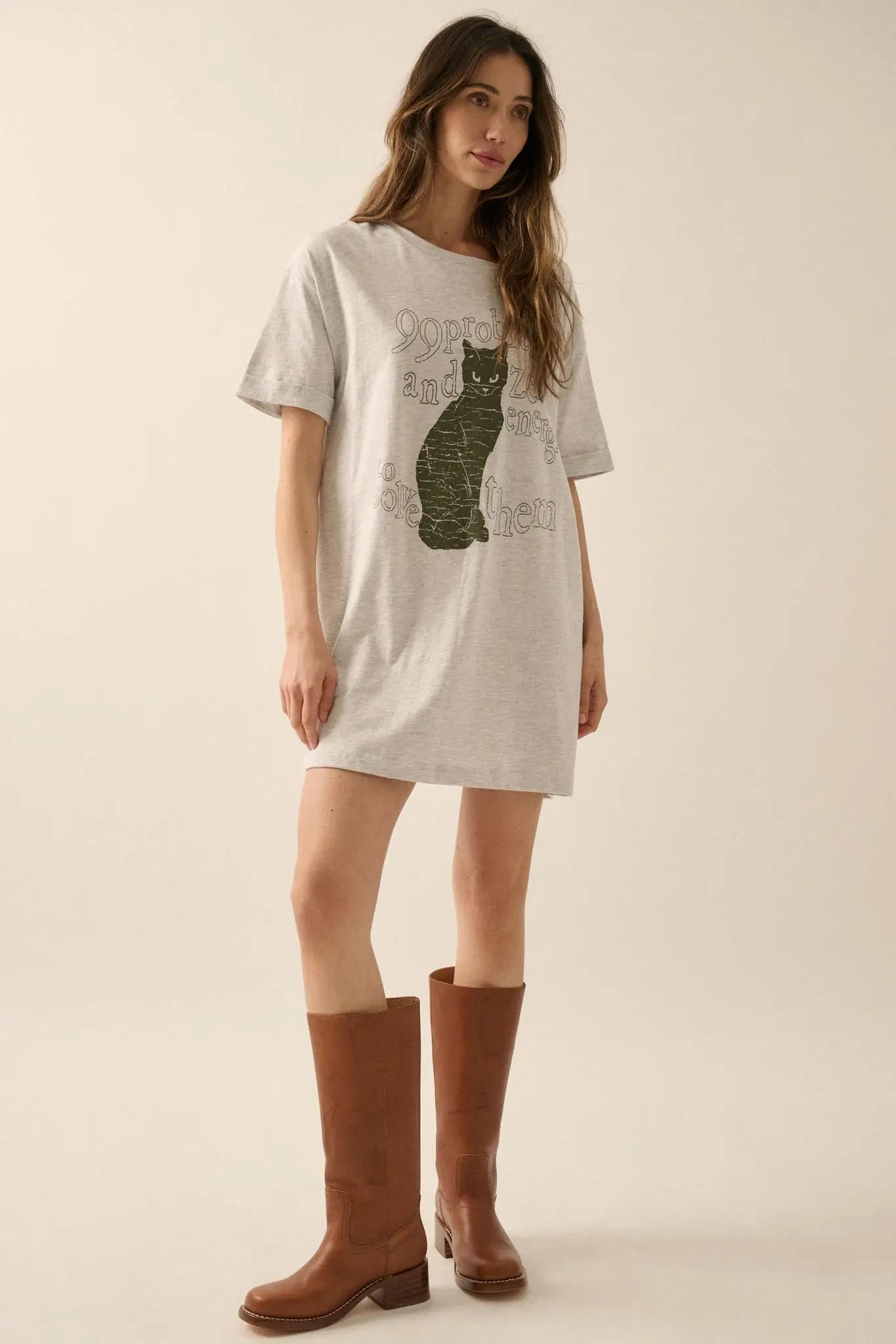 99 Problems Vintage-Print Oversize Cat Graphic Tee