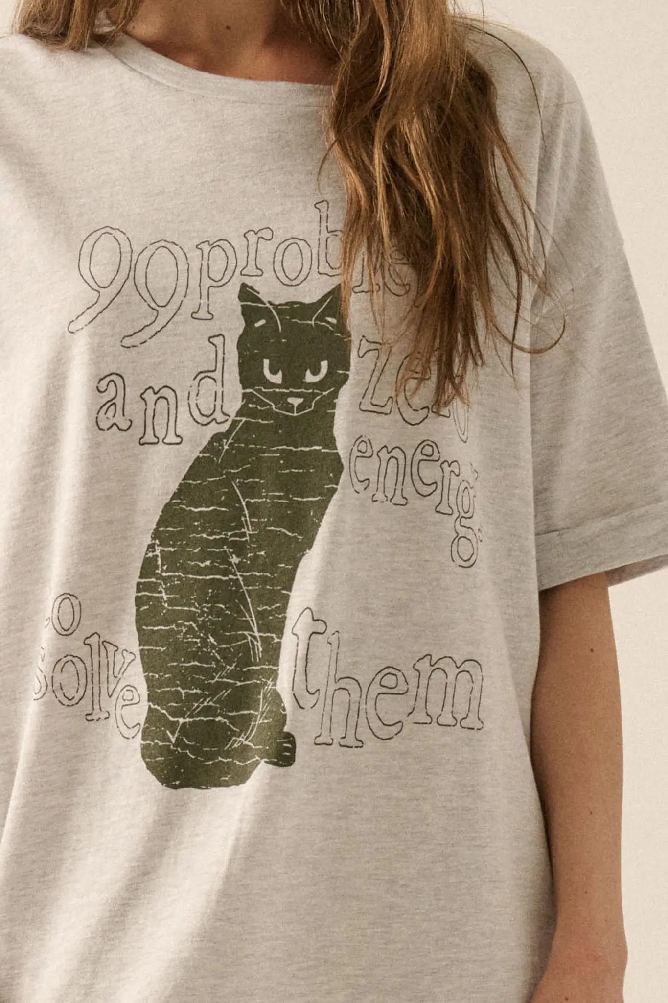 99 Problems Vintage-Print Oversize Cat Graphic Tee - Image 2