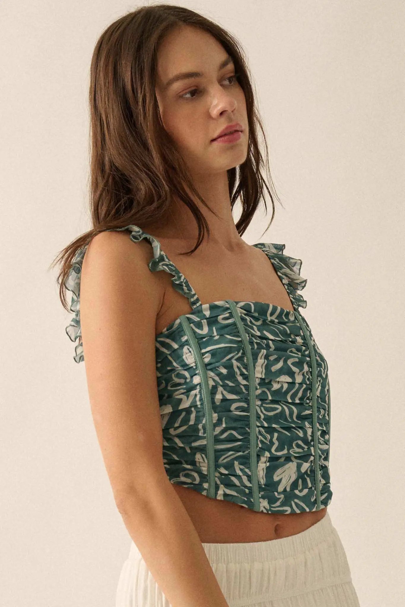 Abstract Blooms Floral-Print Mesh Corset Cami Top - Image 11