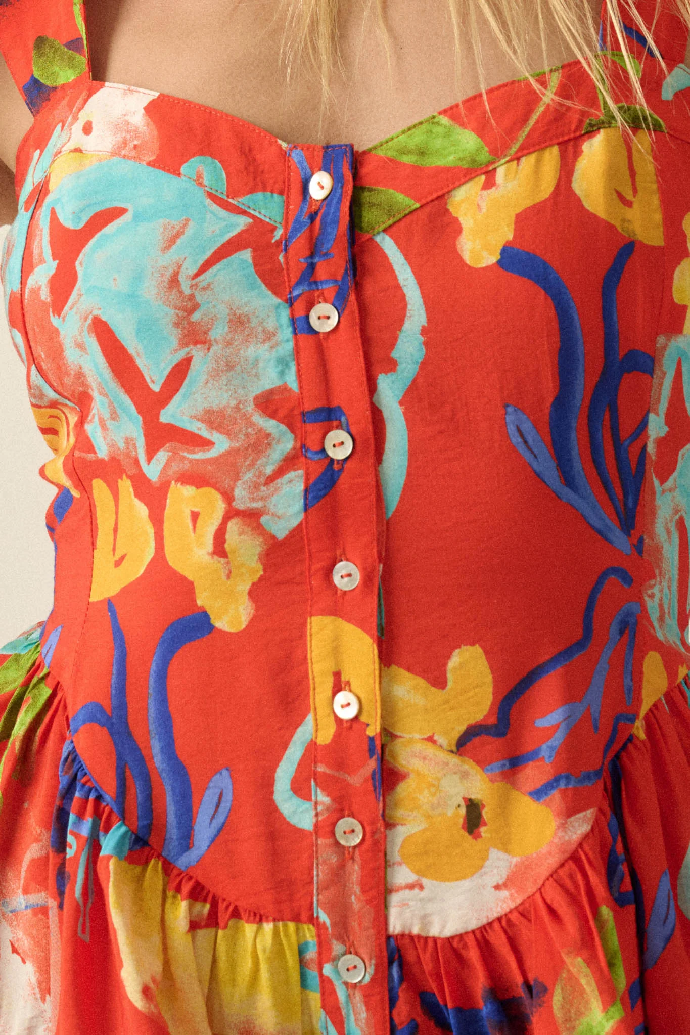 Abstract Stems Floral Tiered Ruffle Sweetheart Romper - Image 4
