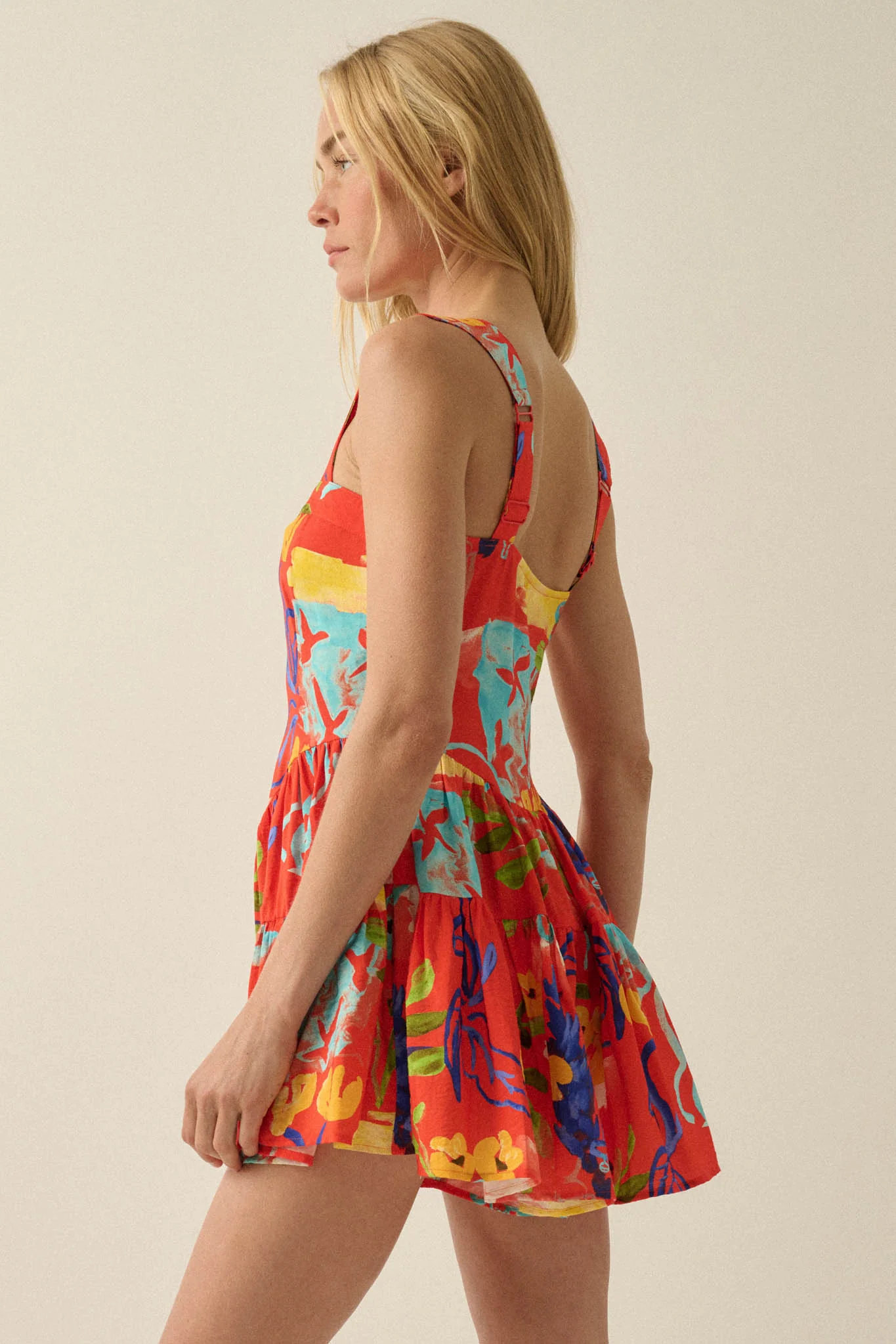 Abstract Stems Floral Tiered Ruffle Sweetheart Romper - Image 6