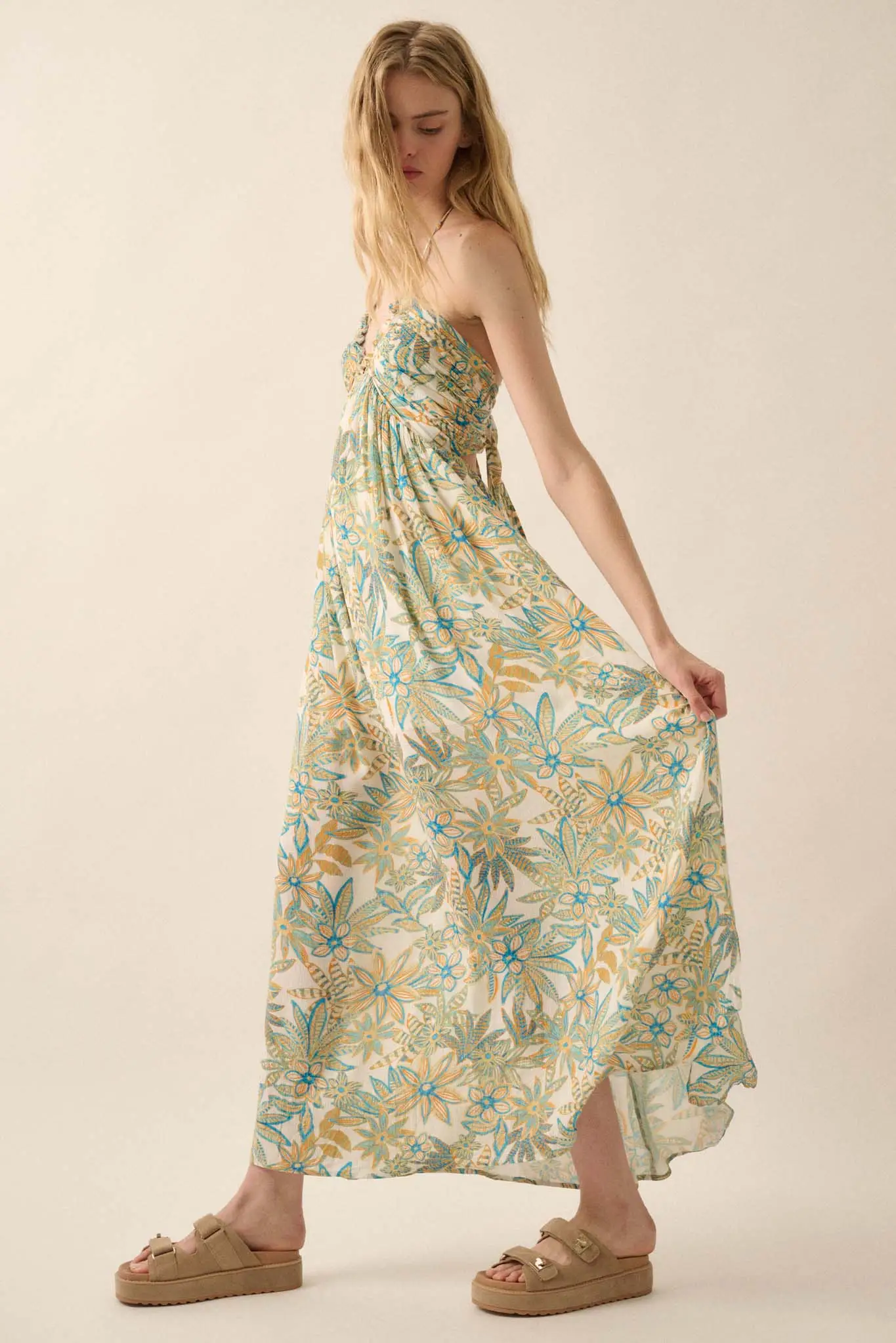 Abundant Blooms Floral Crepe Halter Maxi Dress - Image 8