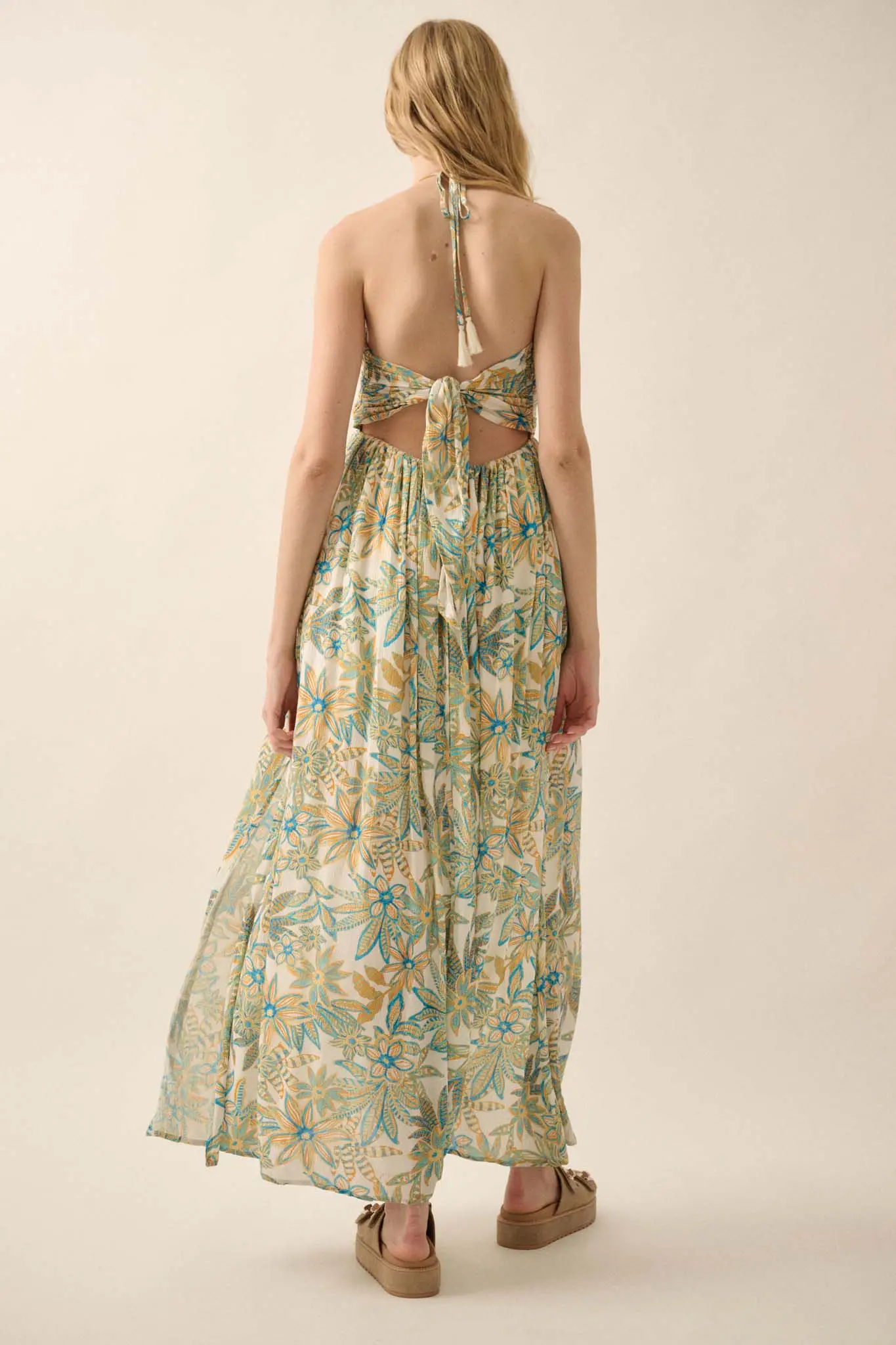 Abundant Blooms Floral Crepe Halter Maxi Dress - Image 9
