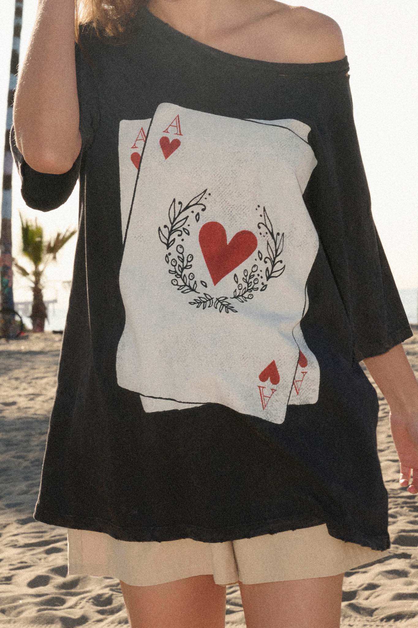 Ace of Hearts Vintage-Wash Distressed Graphic Tee - Image 2
