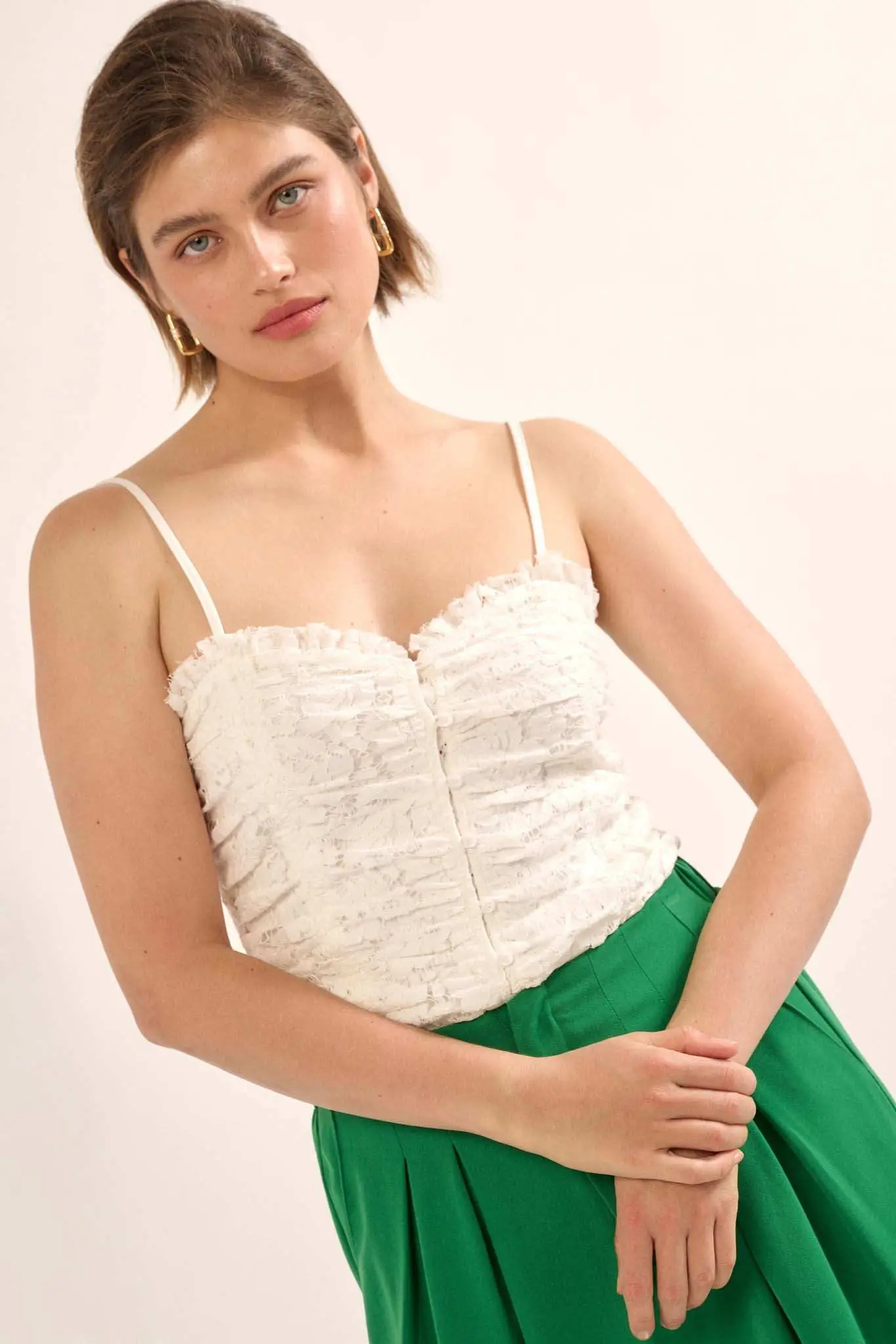 Ace of Lace Ruched Floral Lace Cami Bodysuit - Image 10