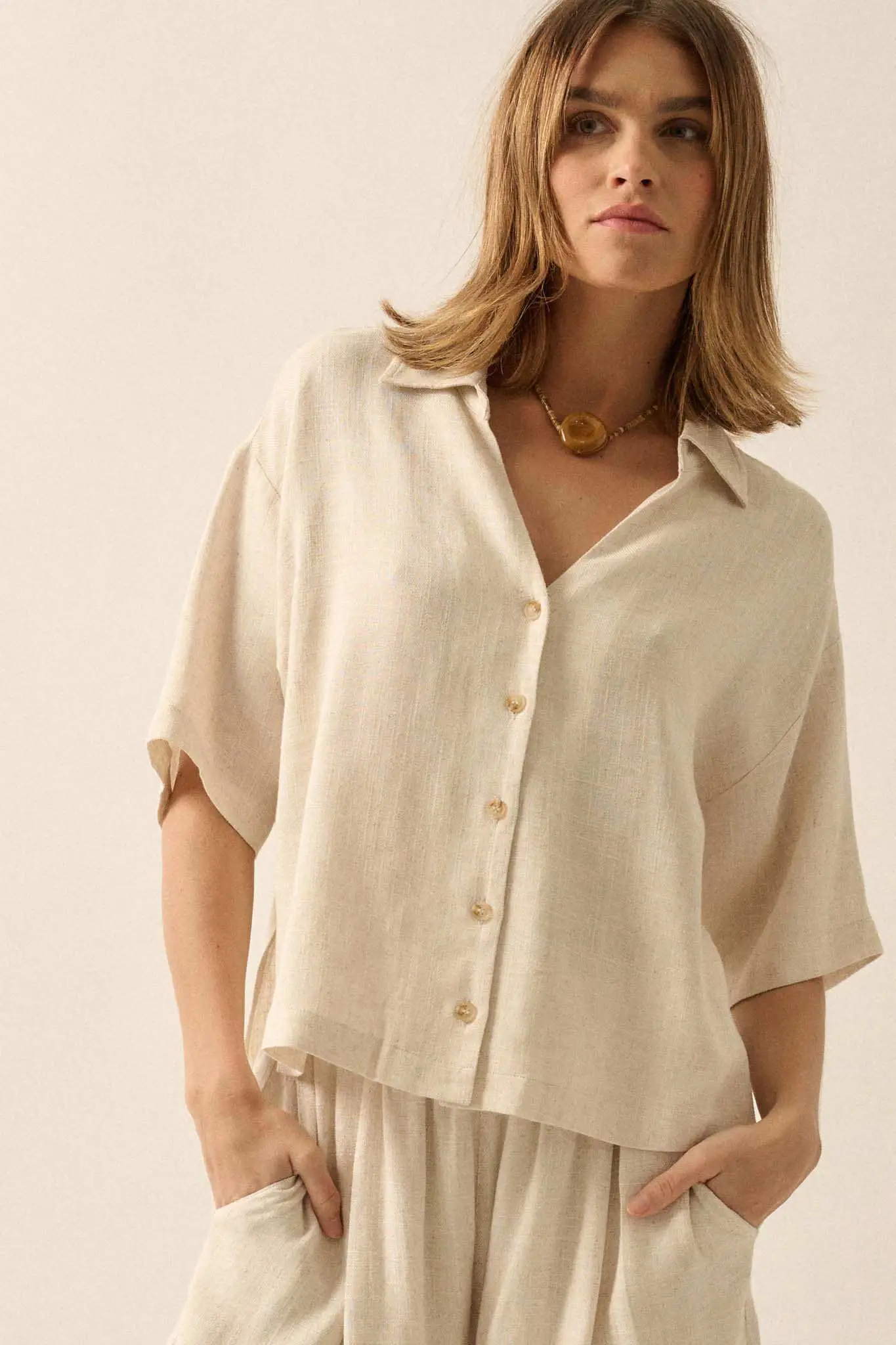 Act Natural Linen-Blend Oversize Short-Sleeve Shirt - Image 10
