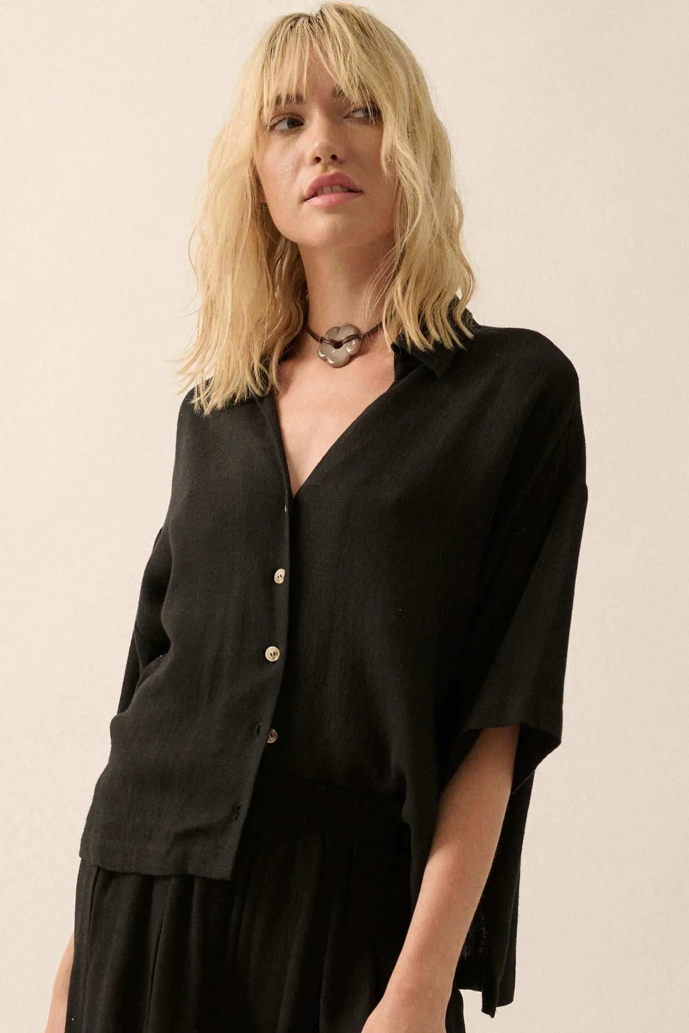 Act Natural Linen-Blend Oversize Short-Sleeve Shirt - Image 3