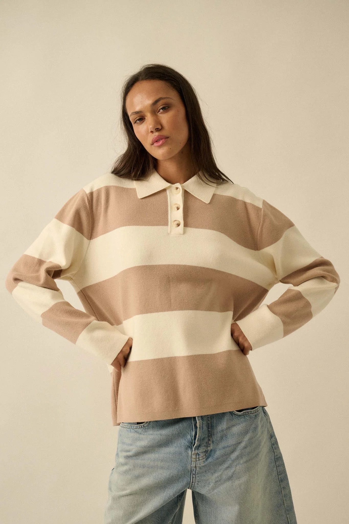 Advantage Line Striped Knit Collared Rugby Sweater - Image 10