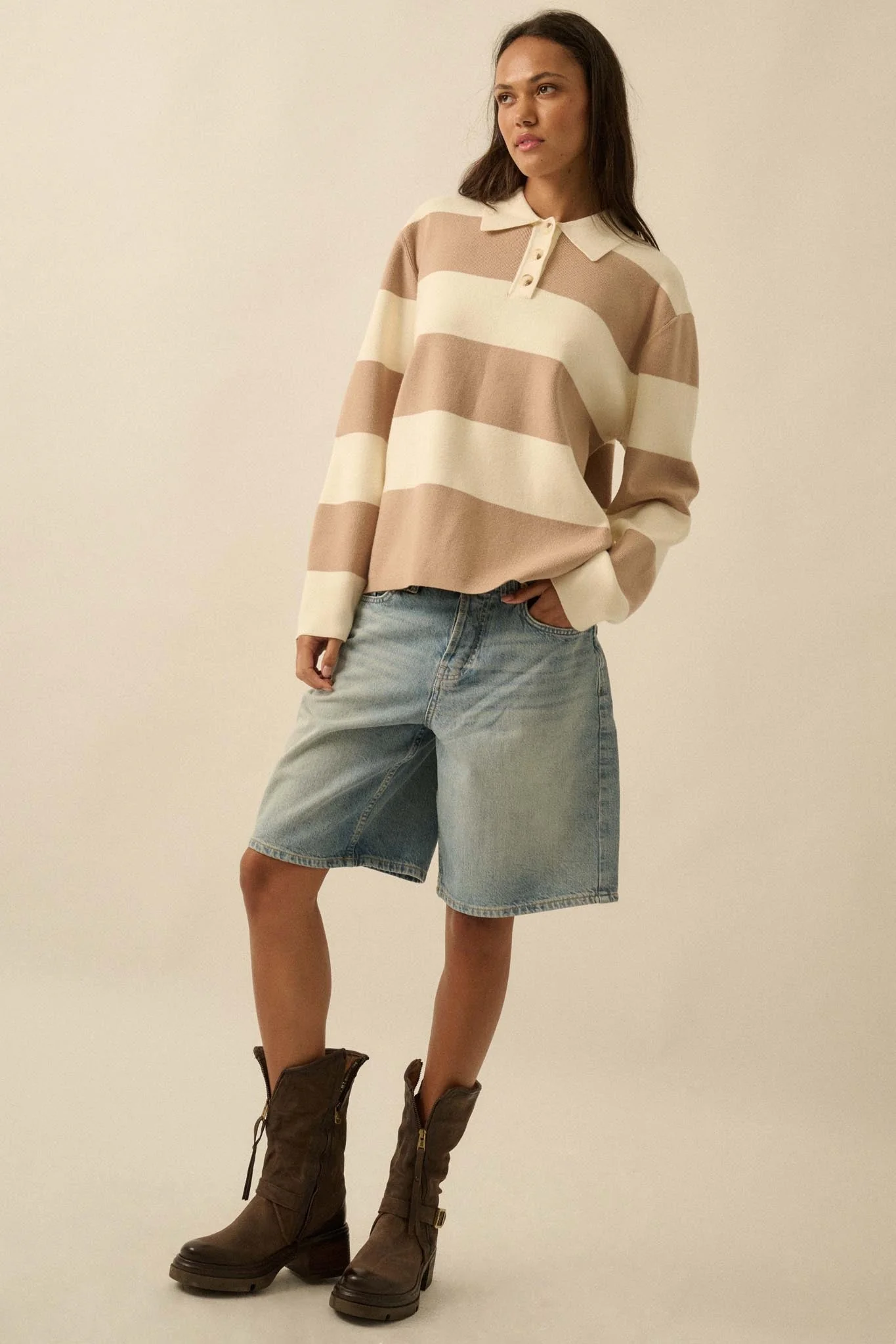 Advantage Line Striped Knit Collared Rugby Sweater - Image 11