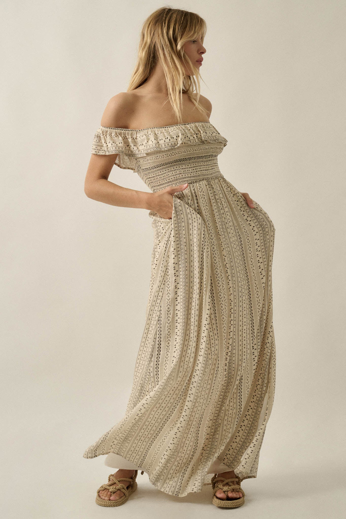 Adventure Begins Geo-Print Off-Shoulder Maxi Dress - Image 6