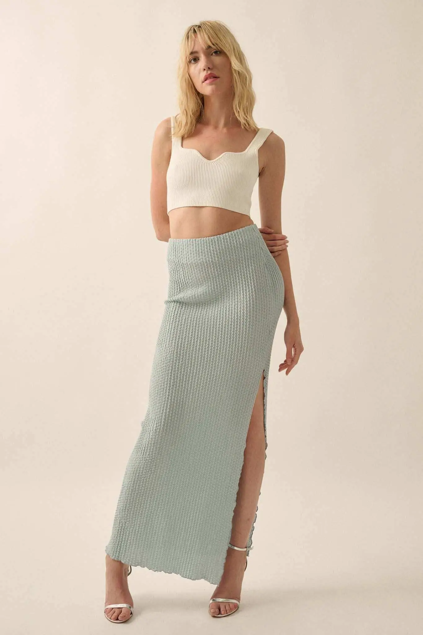 Air Kiss Textured Pucker-Knit Maxi Skirt - Image 10