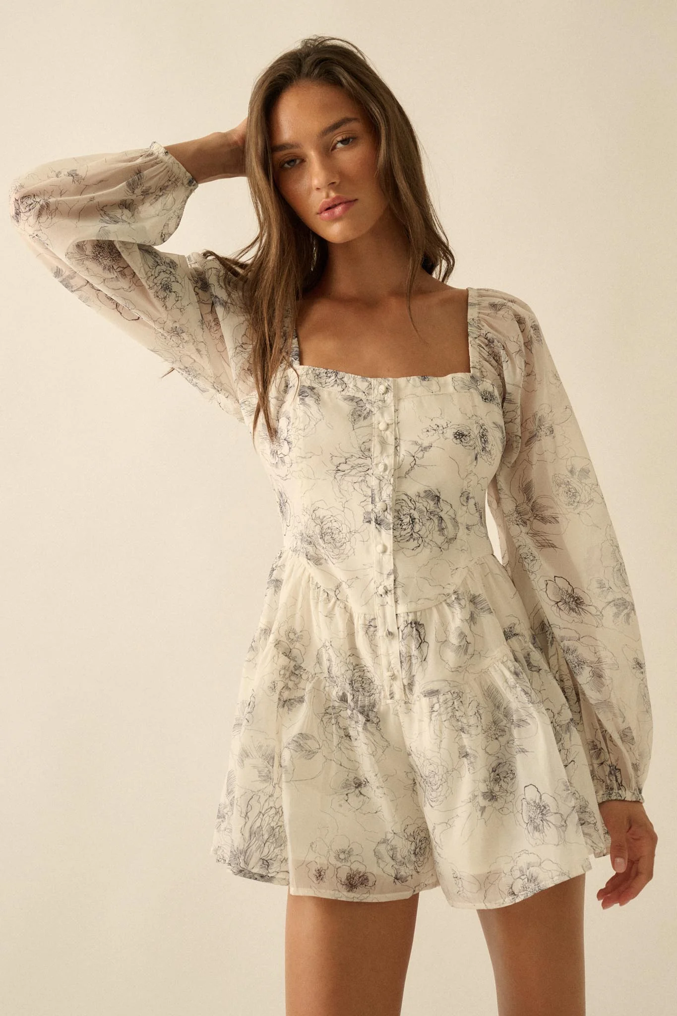 Airy Blossoms Floral Organza Tiered Ruffle Romper - Image 7