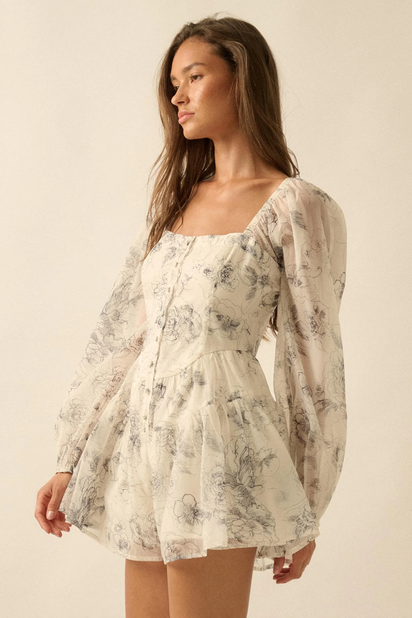 Airy Blossoms Floral Organza Tiered Ruffle Romper - Image 8