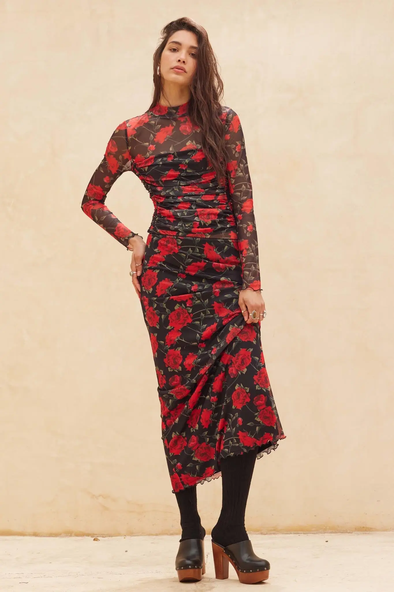 All Abloom Floral Mesh Lettuce-Edge Maxi Skirt - Image 4