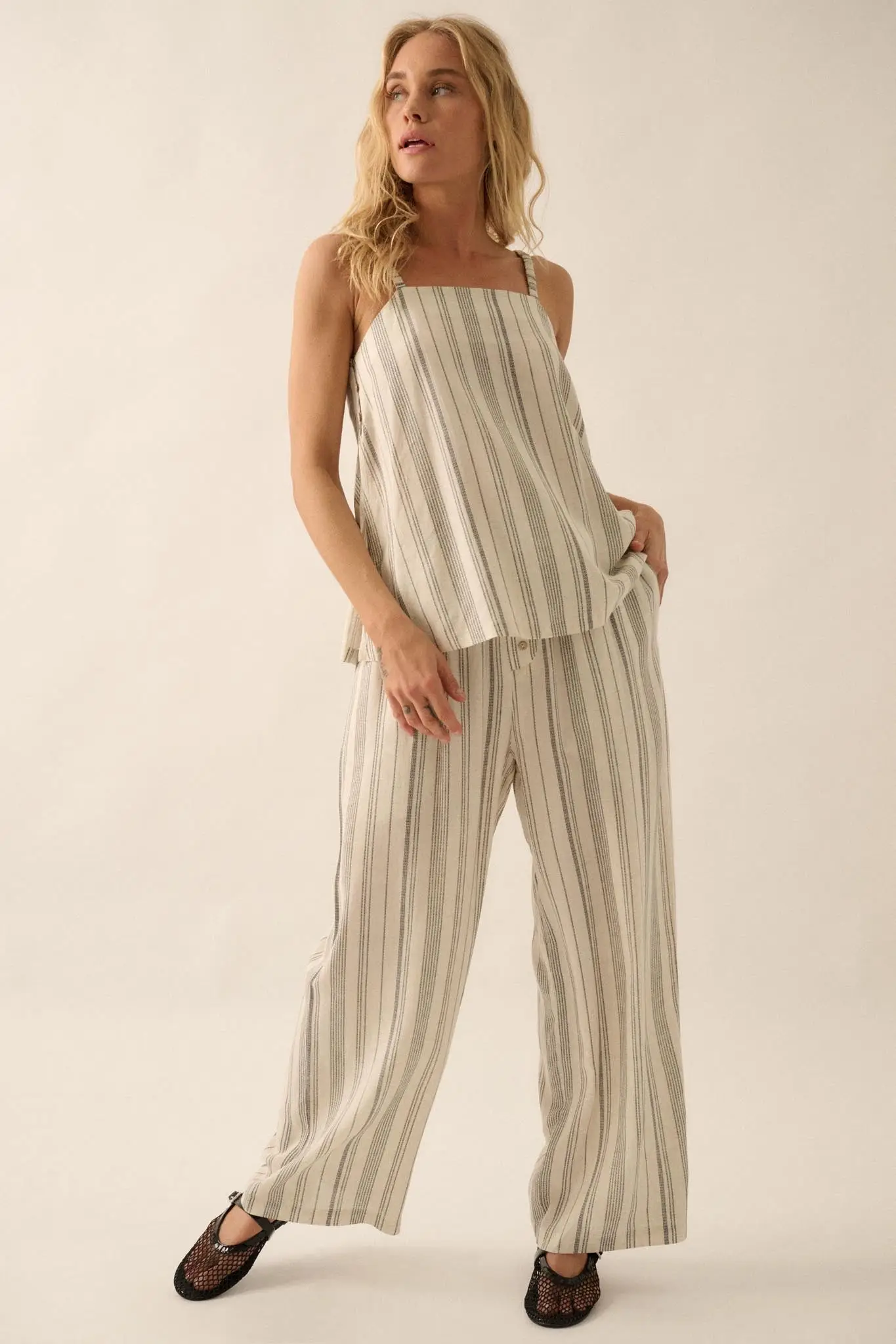 All Along Pinstripe Side-Button A-Line Cami Top - Image 3