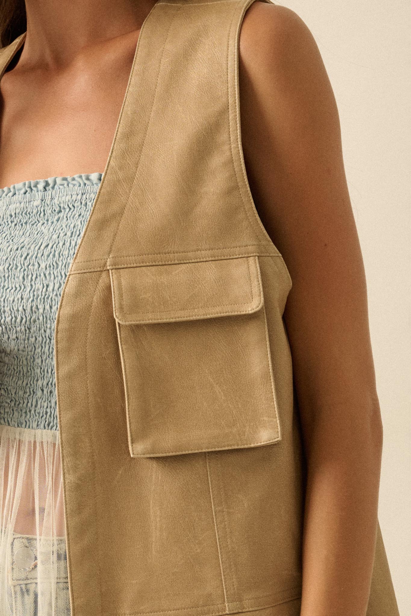 All Day Long Vegan Leather Open-Front Cargo Vest - Image 5