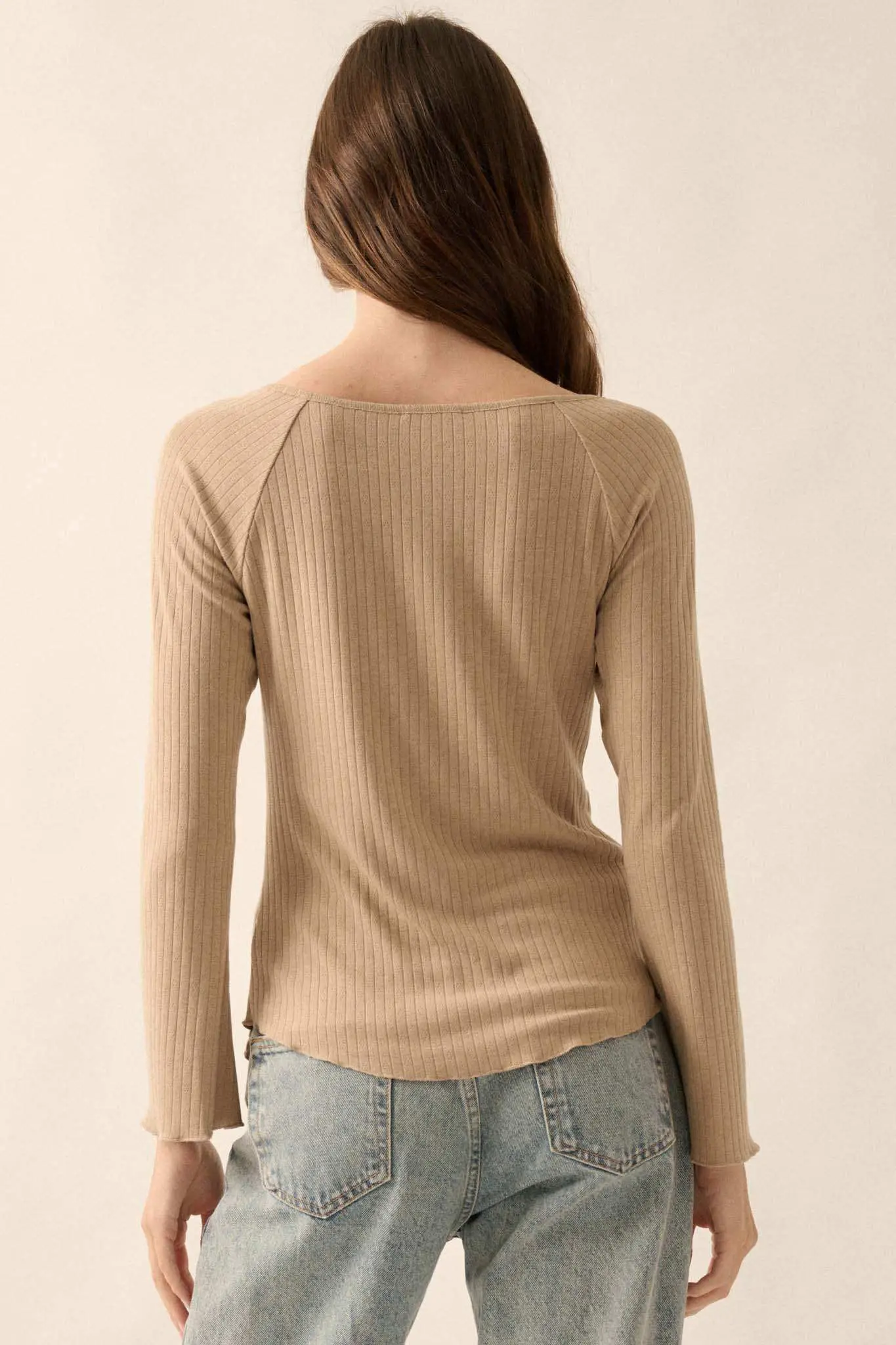 All Good Ribbed Knit Bell-Sleeve Split-Front Top - Image 18