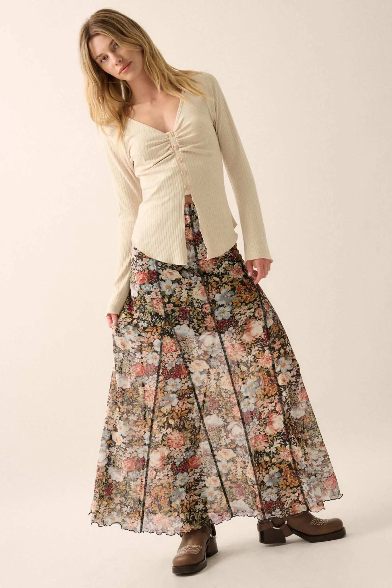 All Good Ribbed Knit Bell-Sleeve Split-Front Top - Image 9