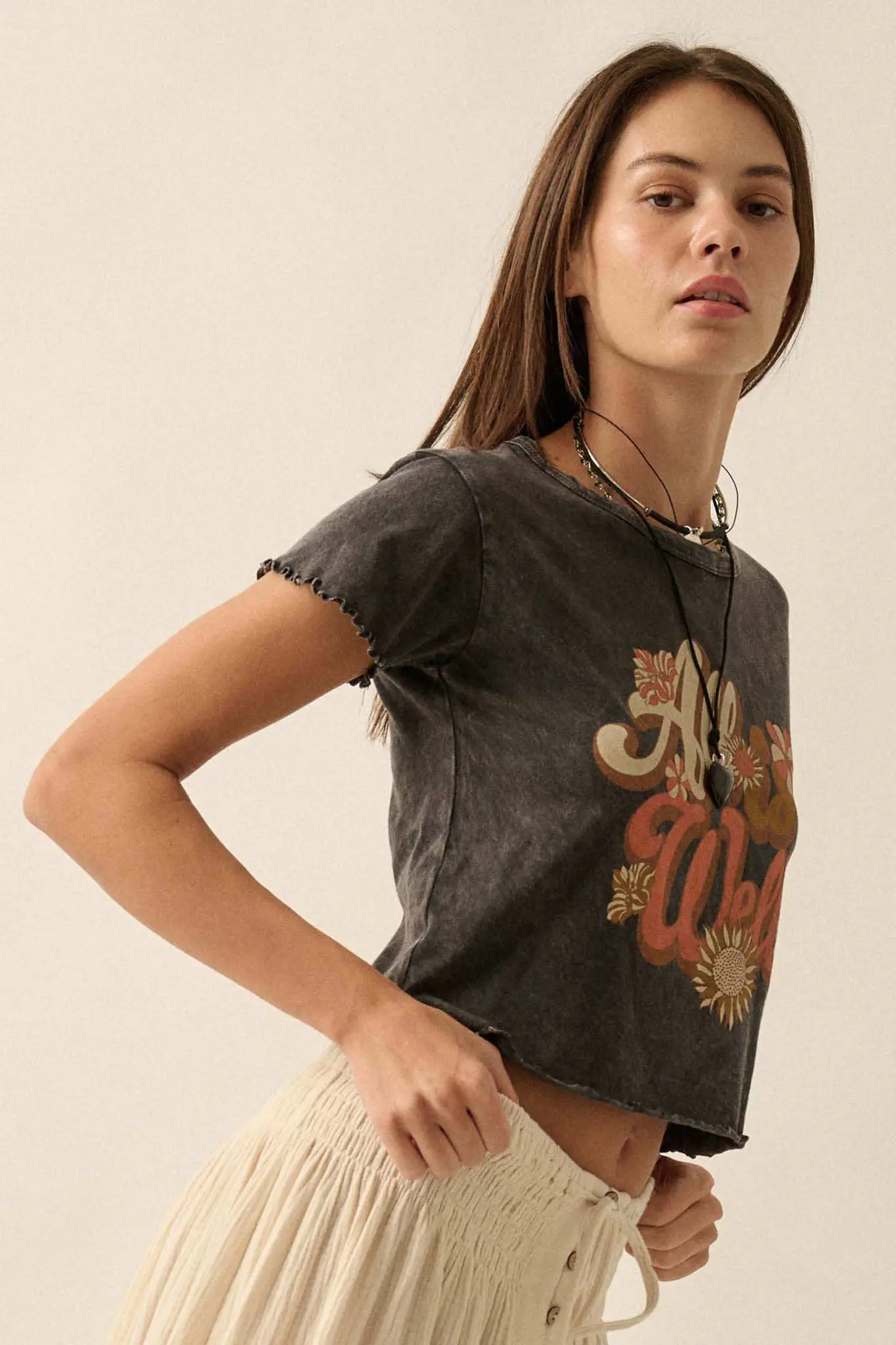 All is Well Cropped Lettuce-Edge Graphic Baby Tee - Image 6