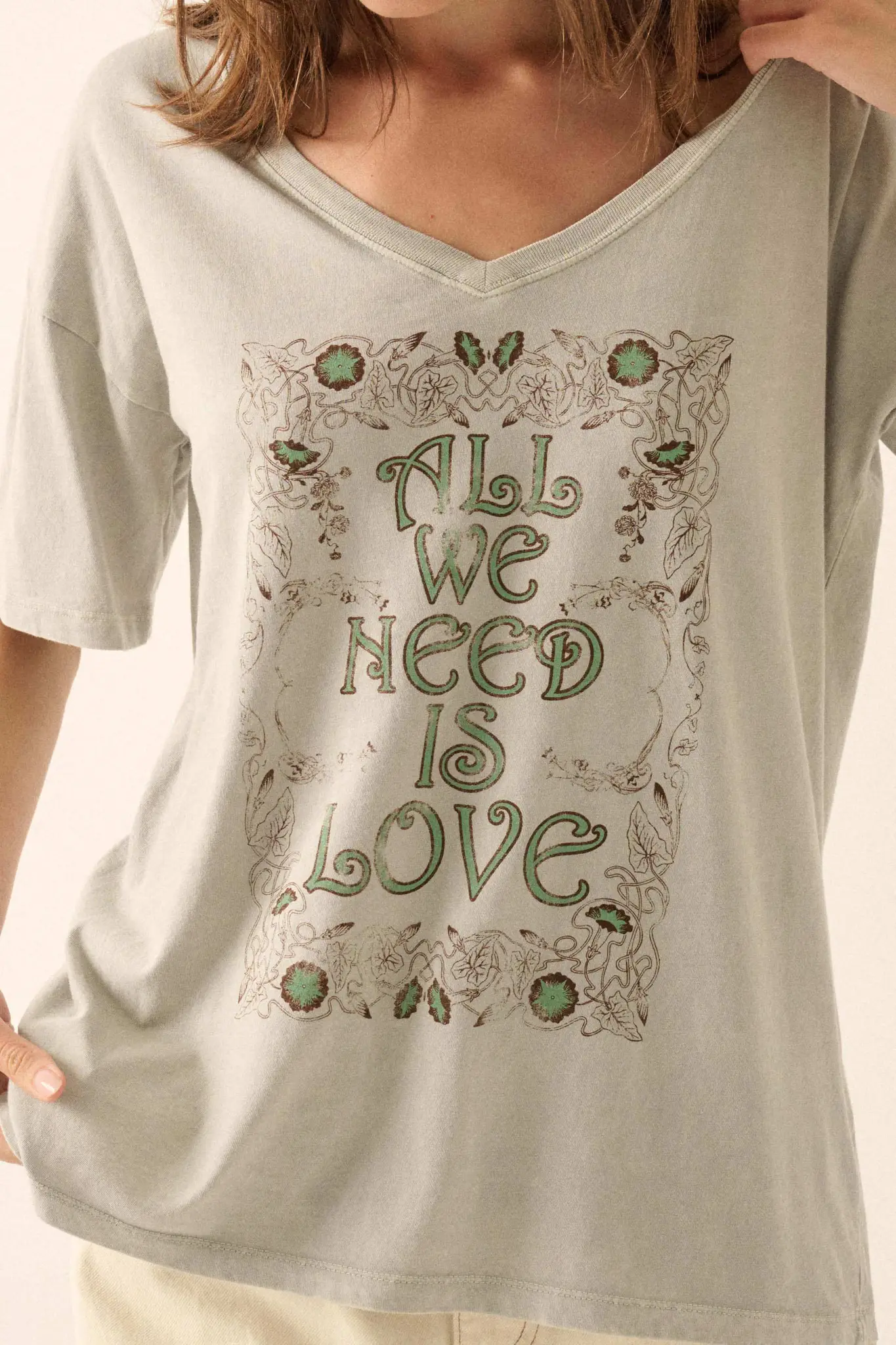 All We Need Is Love V-Neck Graphic Tee - Image 2