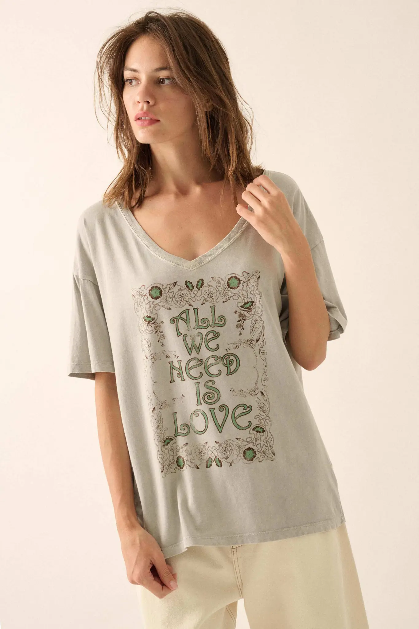 All We Need Is Love V-Neck Graphic Tee - Image 3