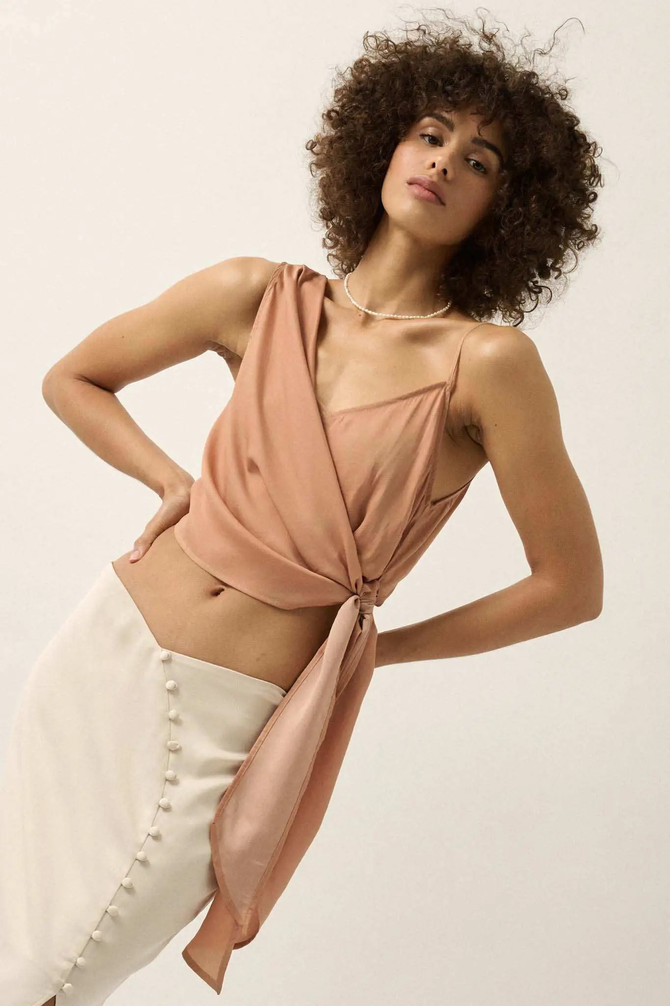 All Wrapped Up Asymmetrical Cropped Satin Wrap Top - Image 13