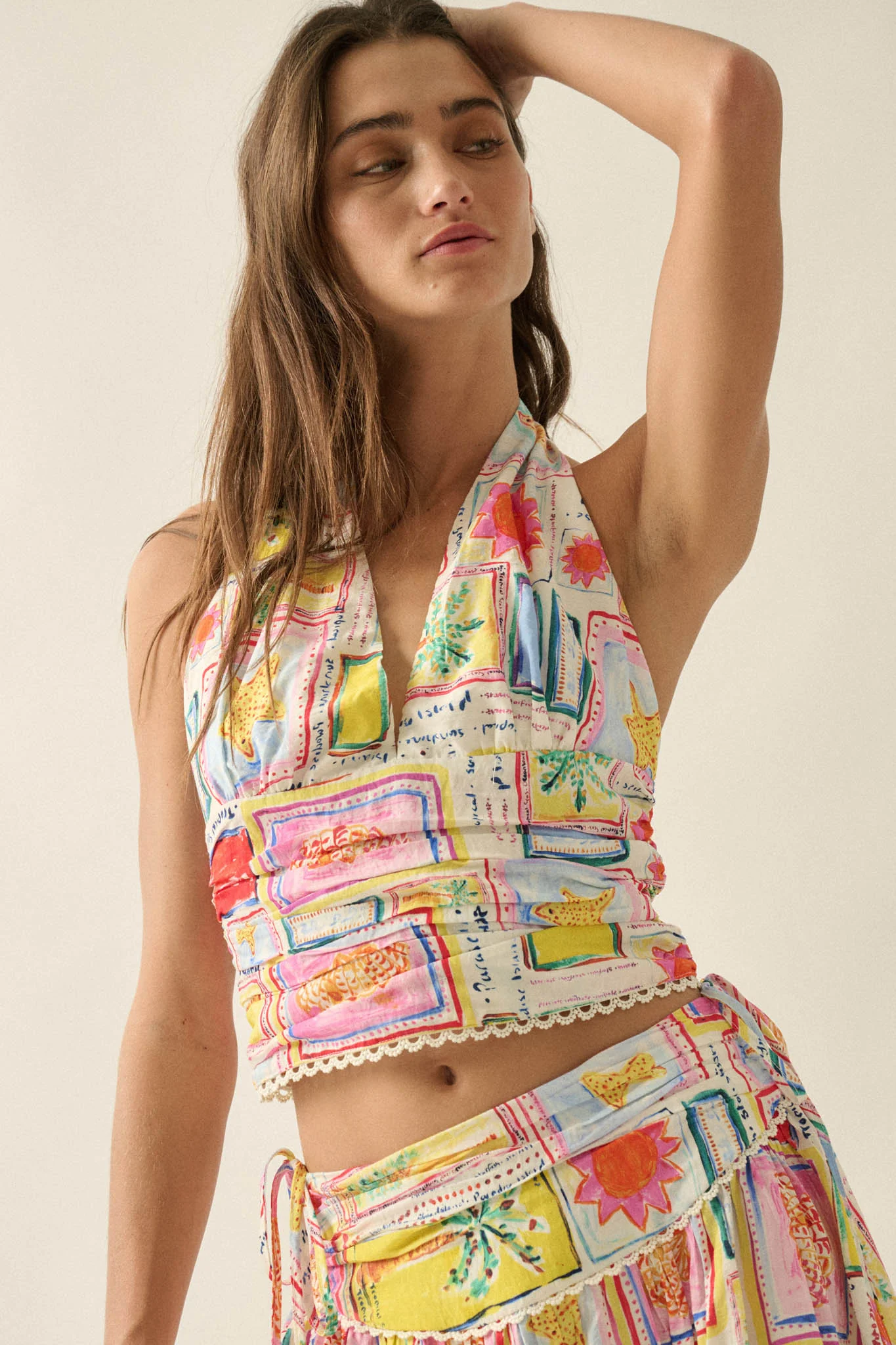 Almost Paradise Tropical-Print Cropped Halter Top - Image 7