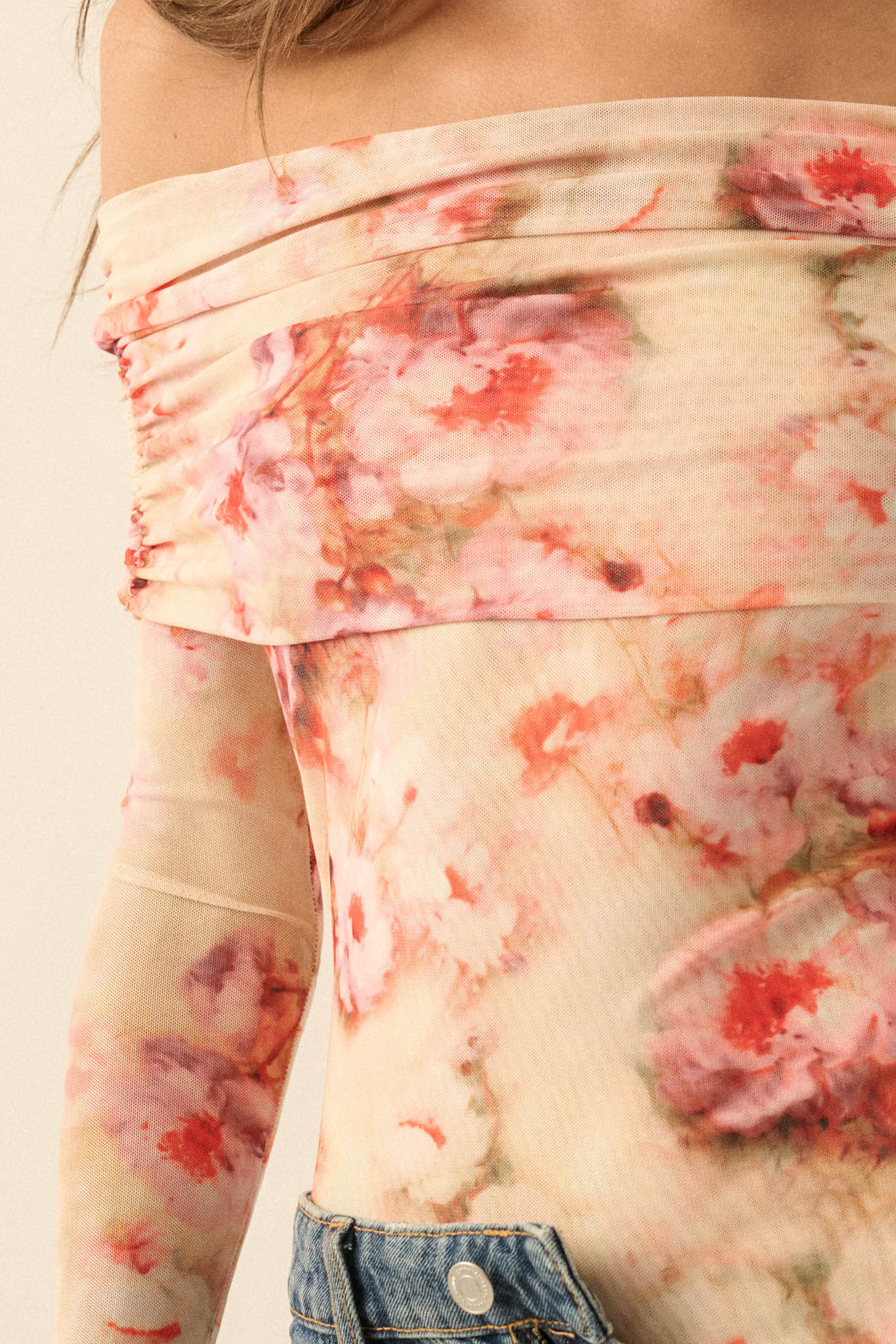 Always Rosy Floral Mesh Off-Shoulder Bodysuit - Image 3