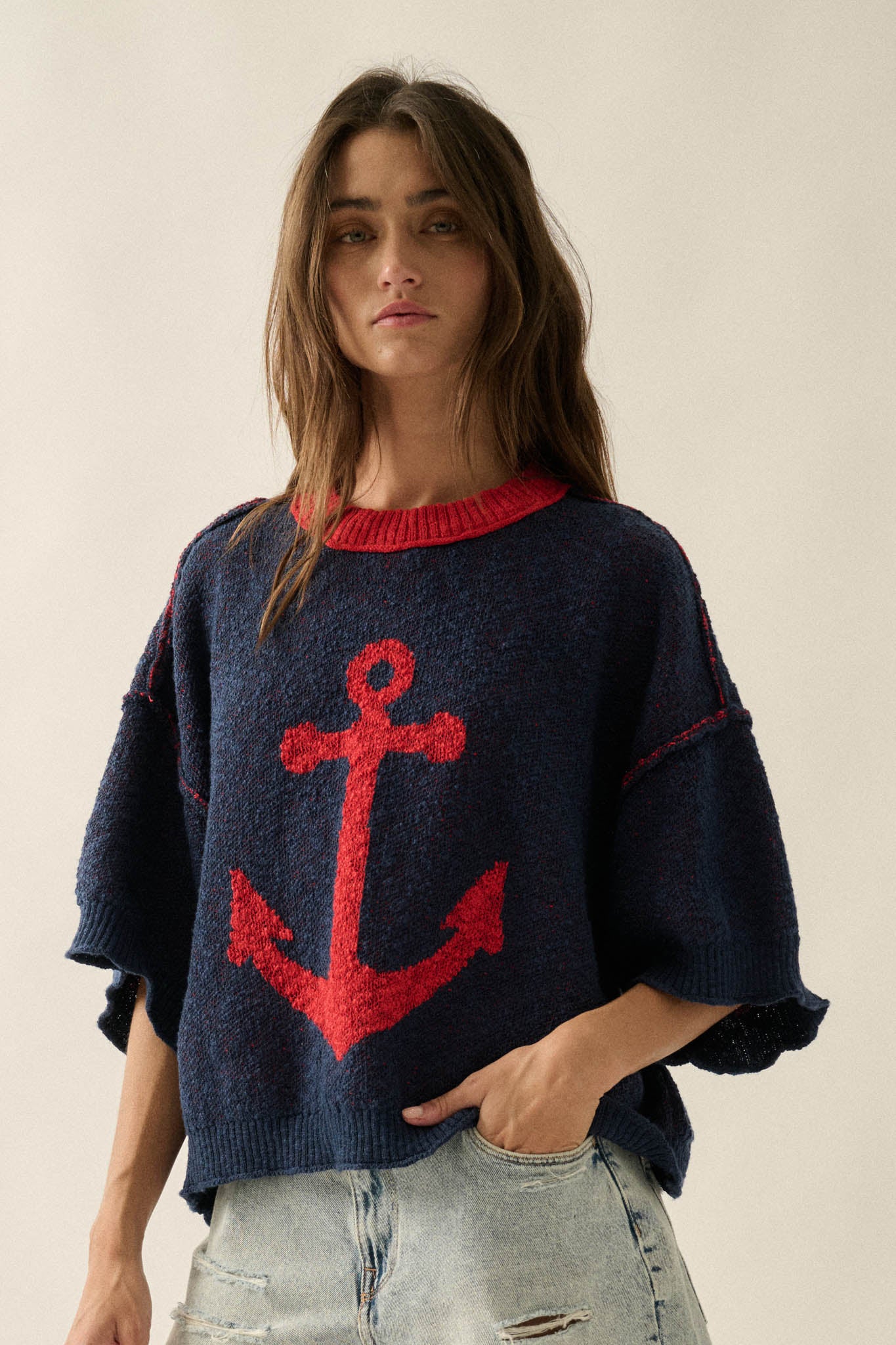 Anchors Up Jacquard-Knit Short-Sleeve Sweater - Image 10