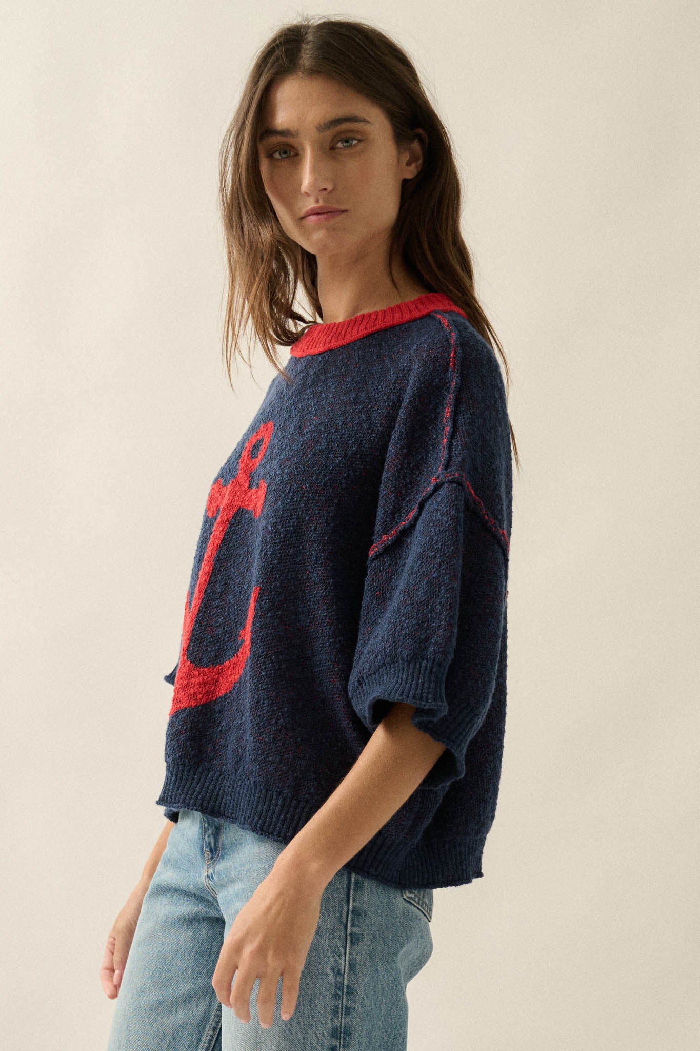 Anchors Up Jacquard-Knit Short-Sleeve Sweater - Image 11