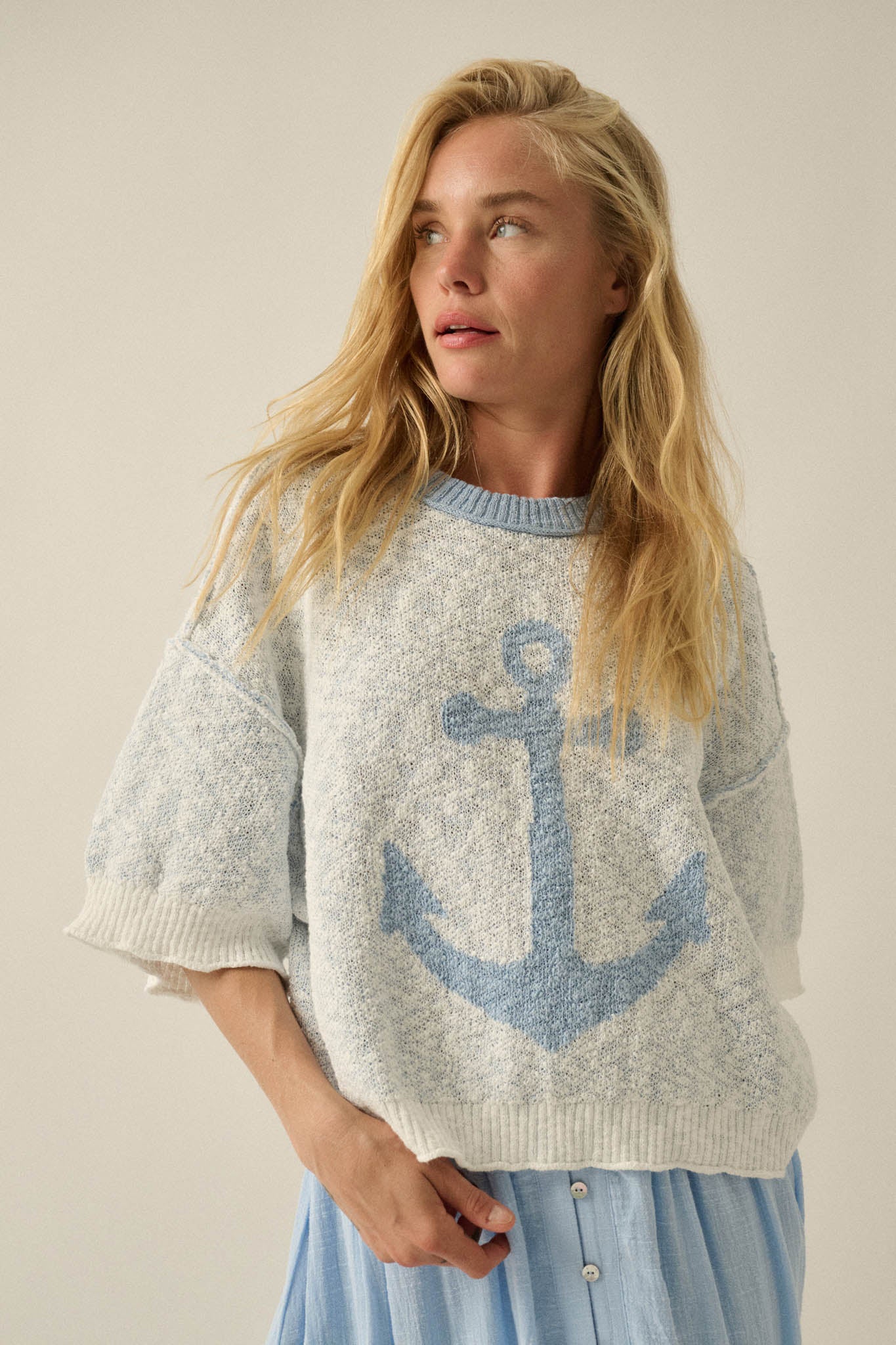 Anchors Up Jacquard-Knit Short-Sleeve Sweater - Image 3