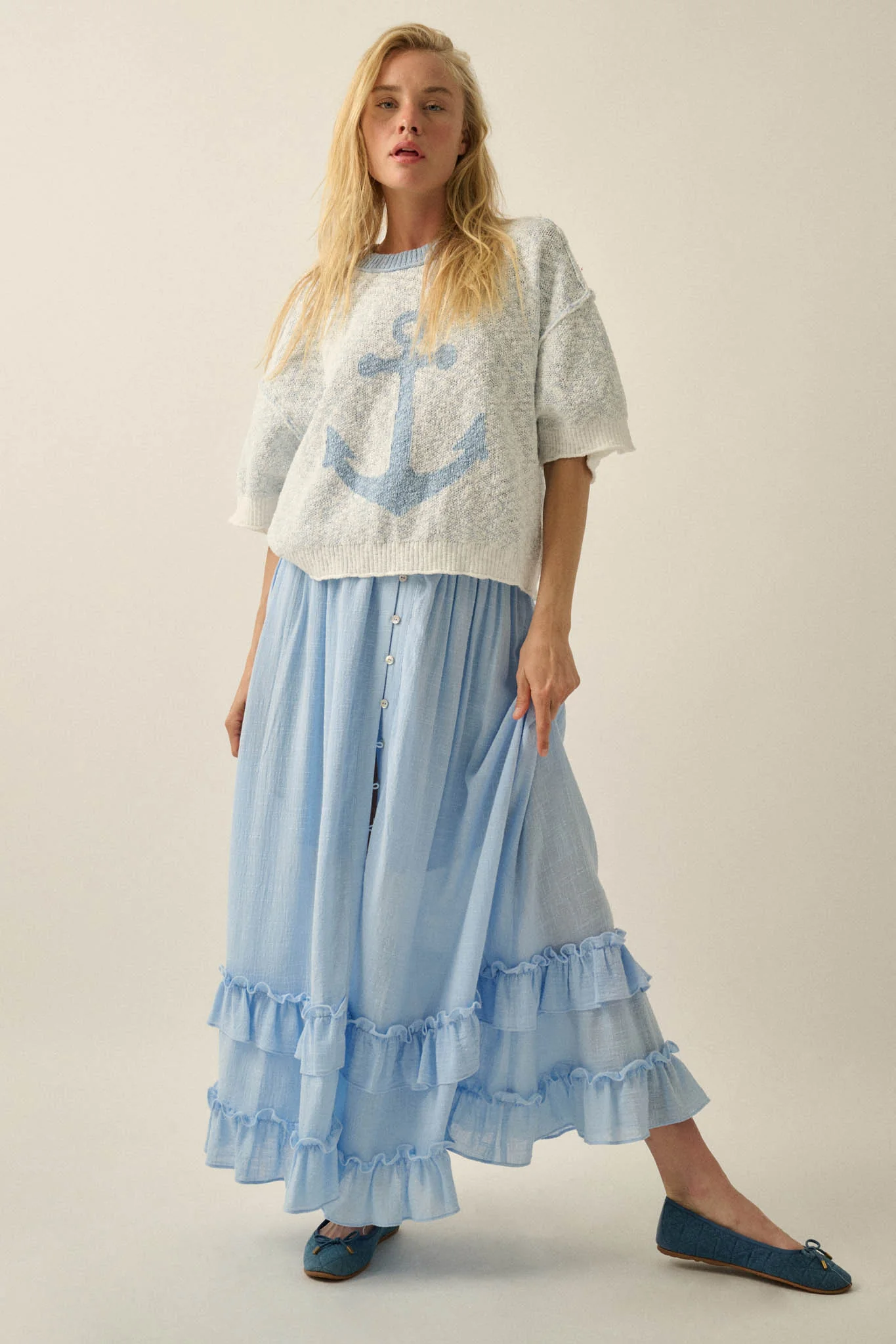 Anchors Up Jacquard-Knit Short-Sleeve Sweater - Image 4