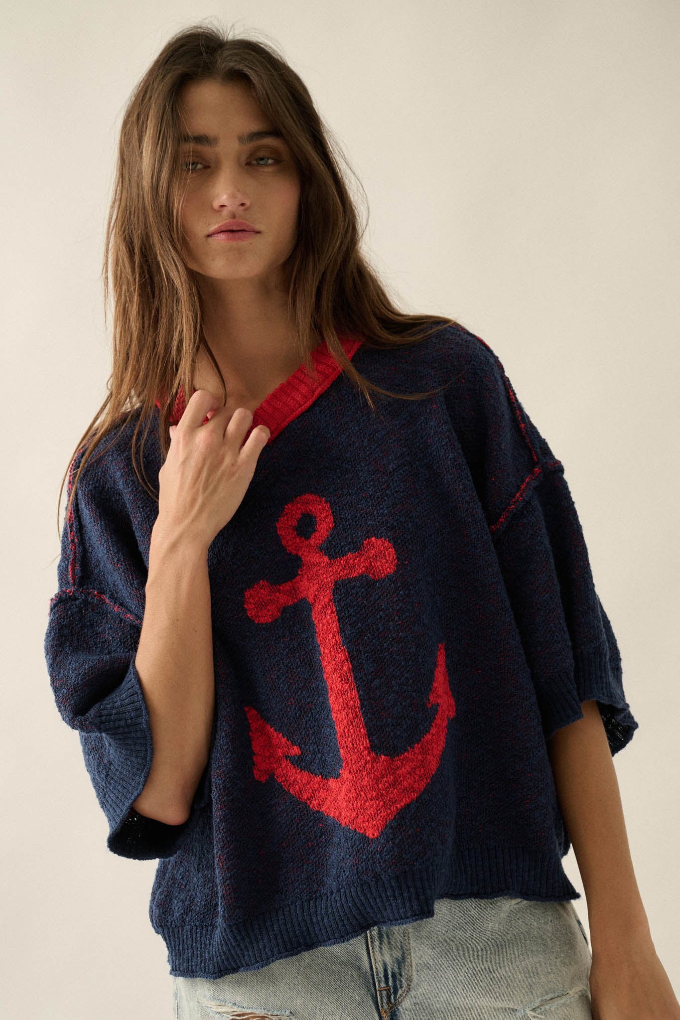Anchors Up Jacquard-Knit Short-Sleeve Sweater - Image 7