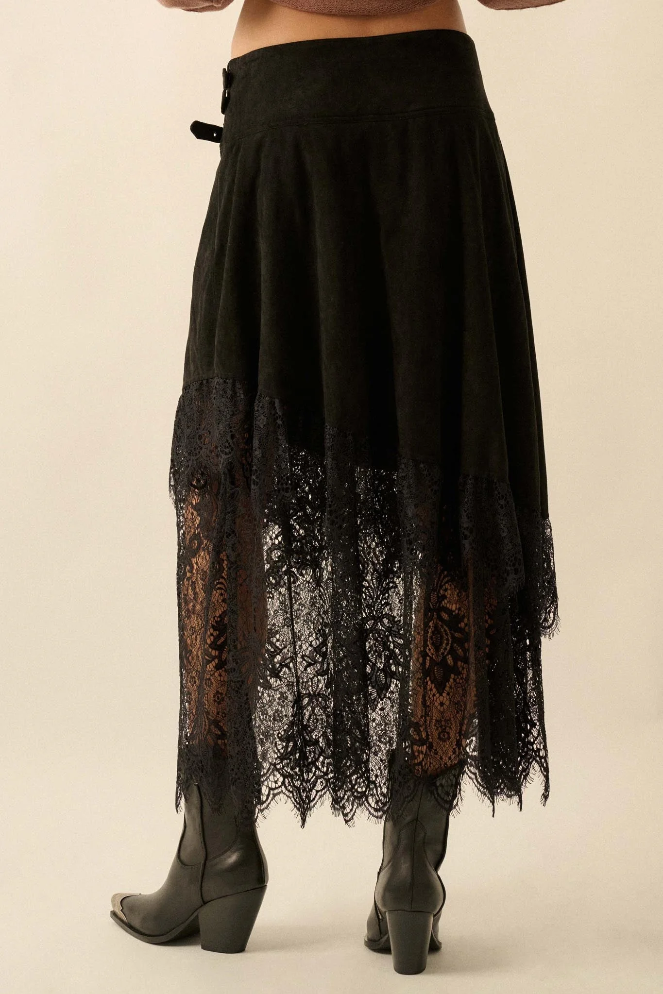 Angelic Touch Vegan Suede and Lace Maxi Skirt - Image 18