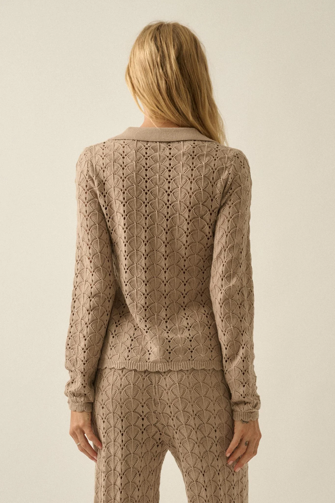 Anything for You Pointelle-Knit Collared Cardigan - Image 15