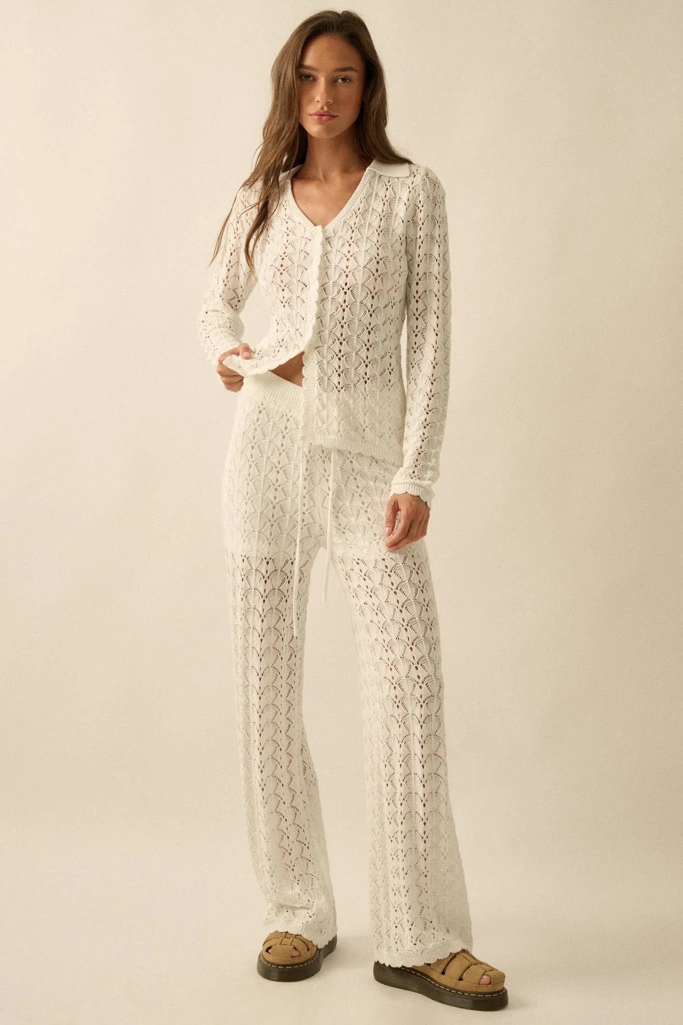 Anything for You Pointelle-Knit Collared Cardigan - Image 6