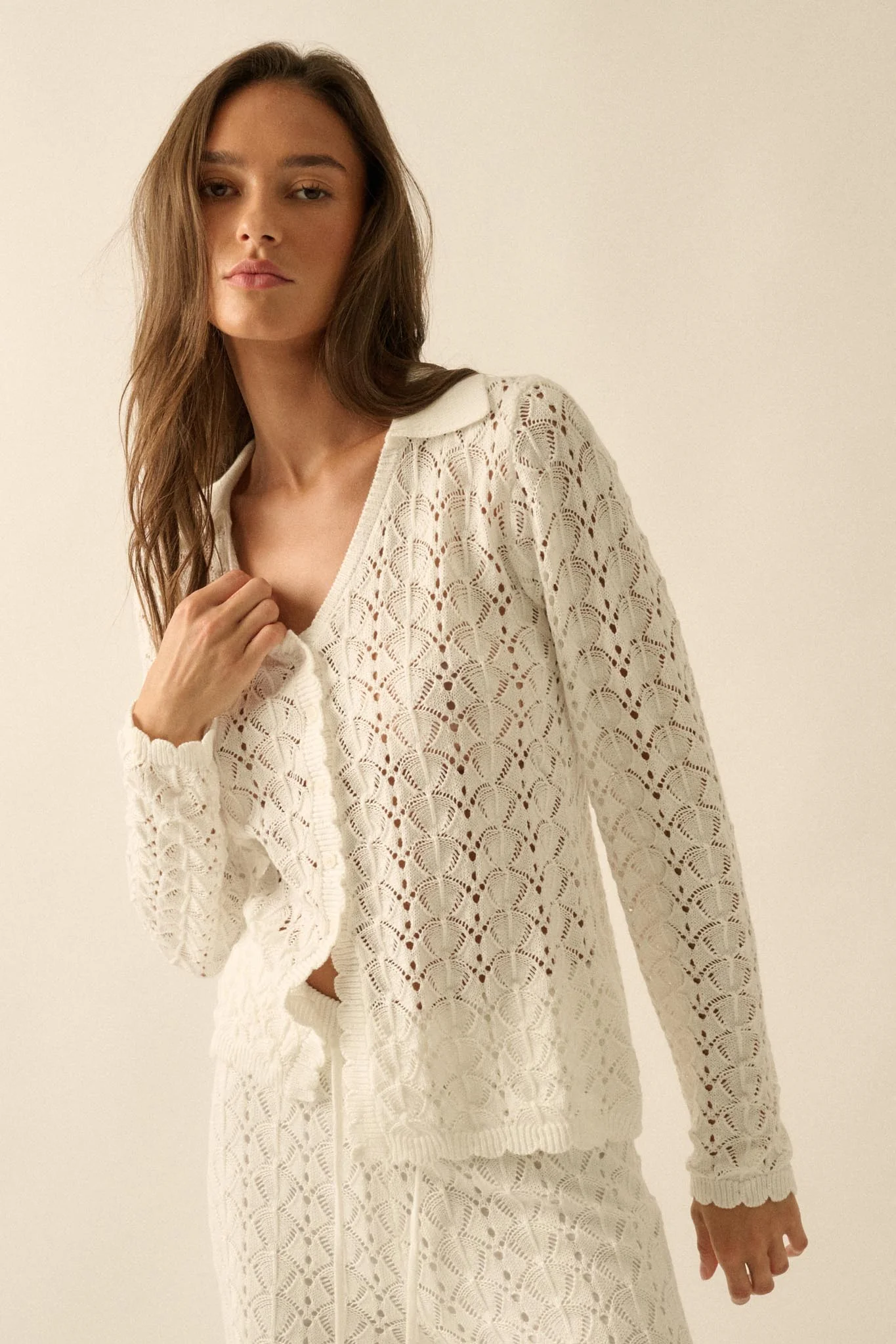 Anything for You Pointelle-Knit Collared Cardigan - Image 8