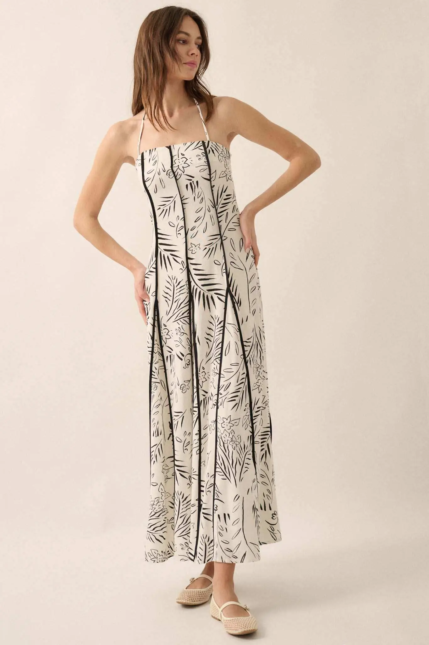 Artsy Blossoms Floral Paneled Halter Maxi Dress - Image 6