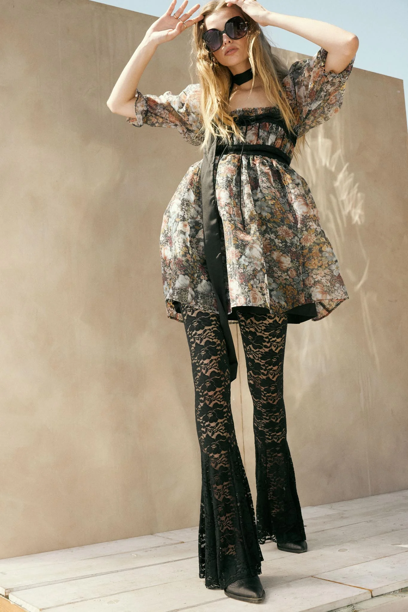 Autumn Meadow Floral Organza Babydoll Mini Dress - Image 2