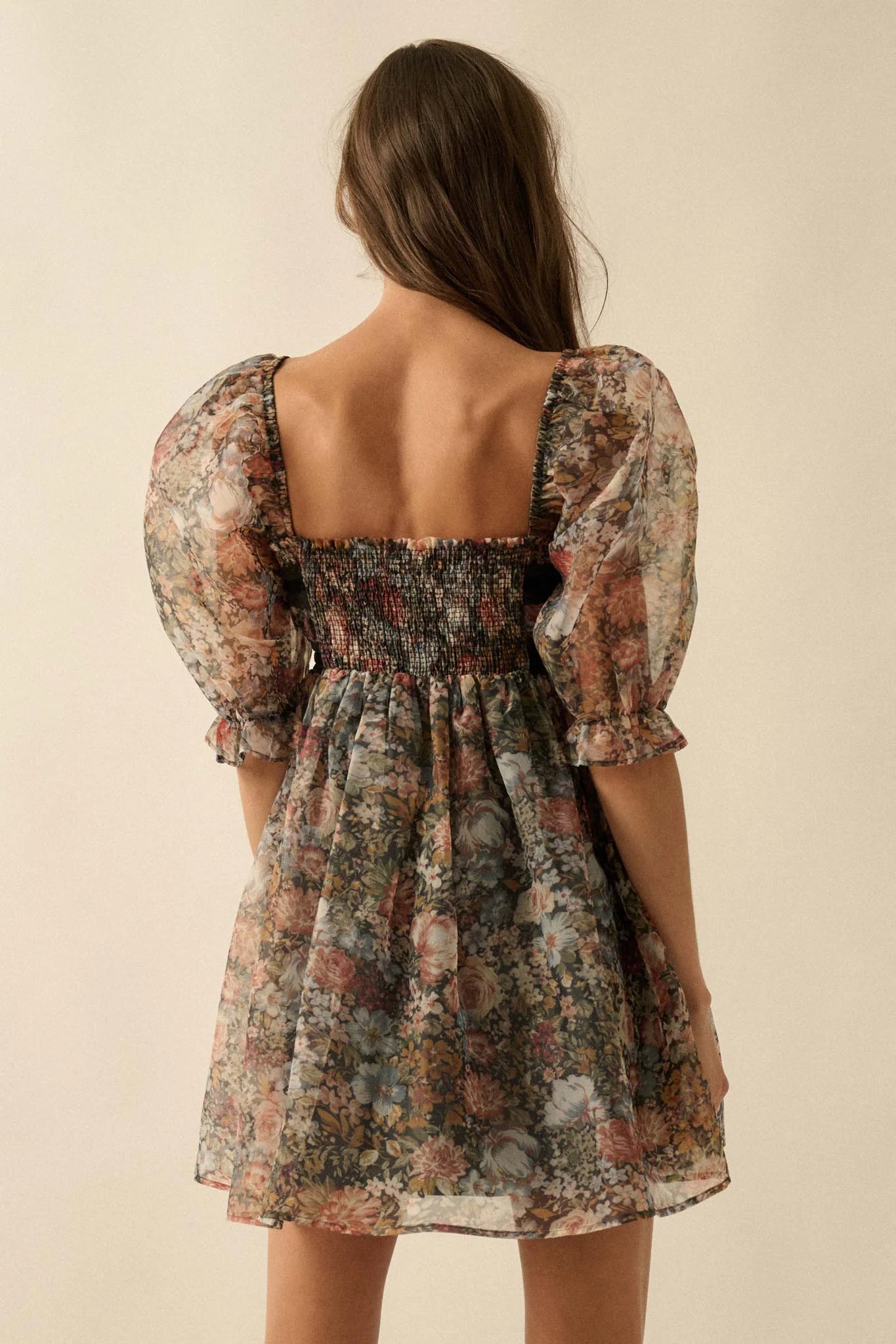 Autumn Meadow Floral Organza Babydoll Mini Dress - Image 9