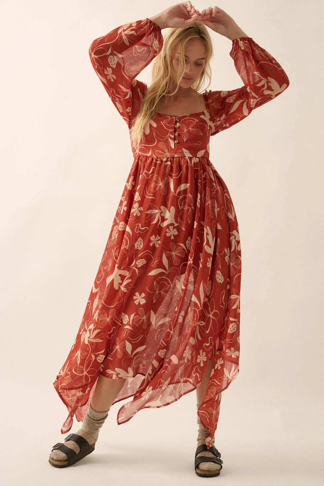 Autumn Winds Floral Chiffon Maxi Dress - Image 4