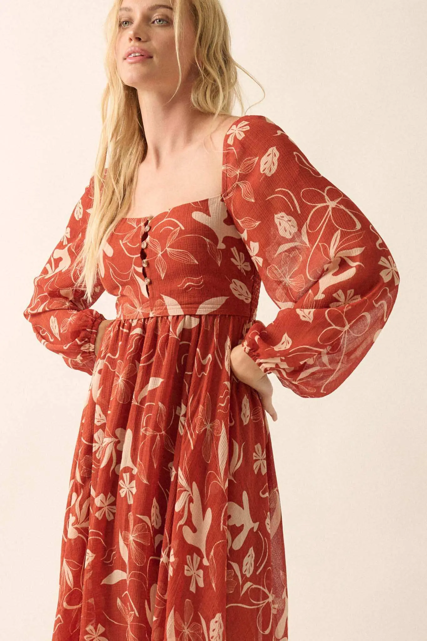 Autumn Winds Floral Chiffon Maxi Dress - Image 5
