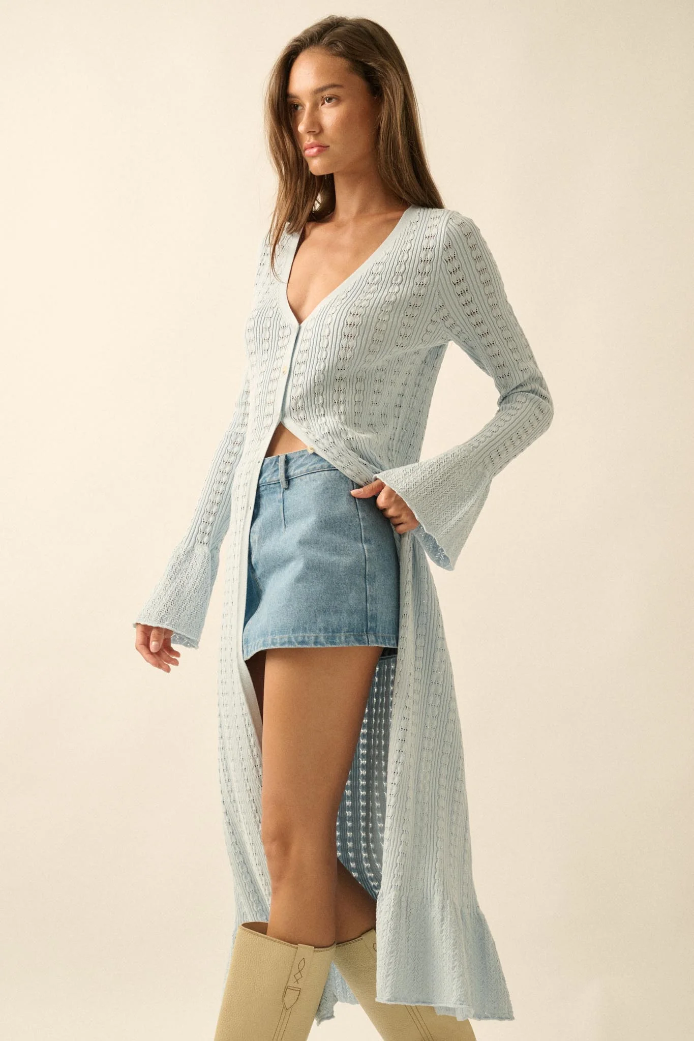 Away We Go Pointelle Rib-Knit Duster Cardigan - Image 5