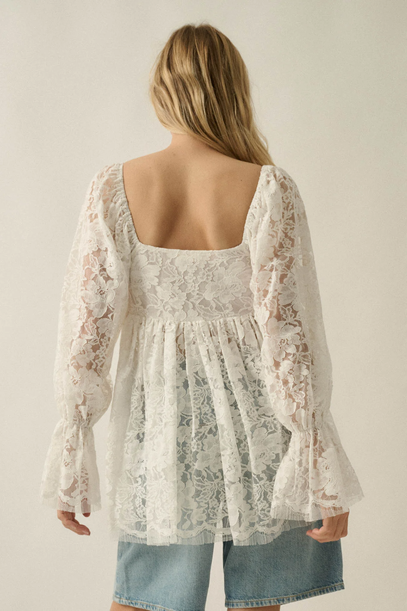 Baby Cakes Smocked Lace Square-Neck Babydoll Top - Image 2