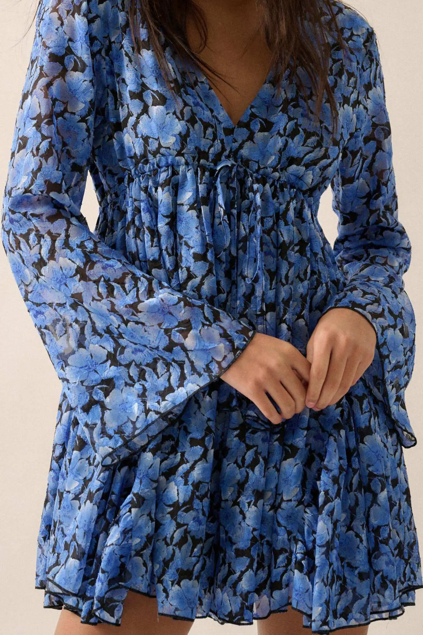 Babydoll Bouquet Floral Chiffon Bell-Sleeve Romper - Image 4
