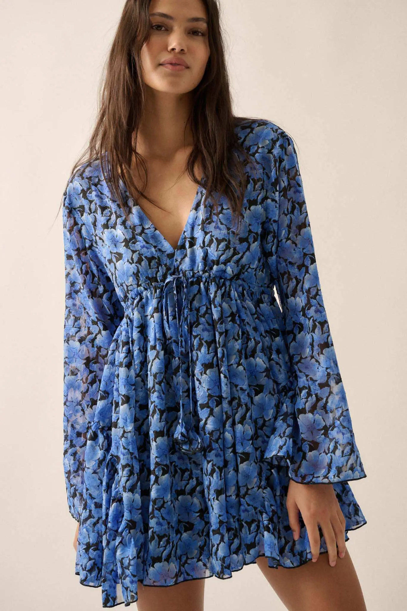 Babydoll Bouquet Floral Chiffon Bell-Sleeve Romper - Image 5