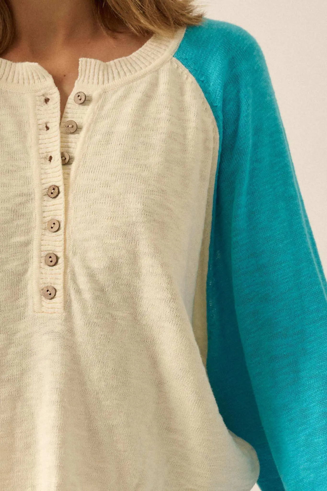 Bases Loaded Colorblock Slub-Knit Henley Sweater - Image 4