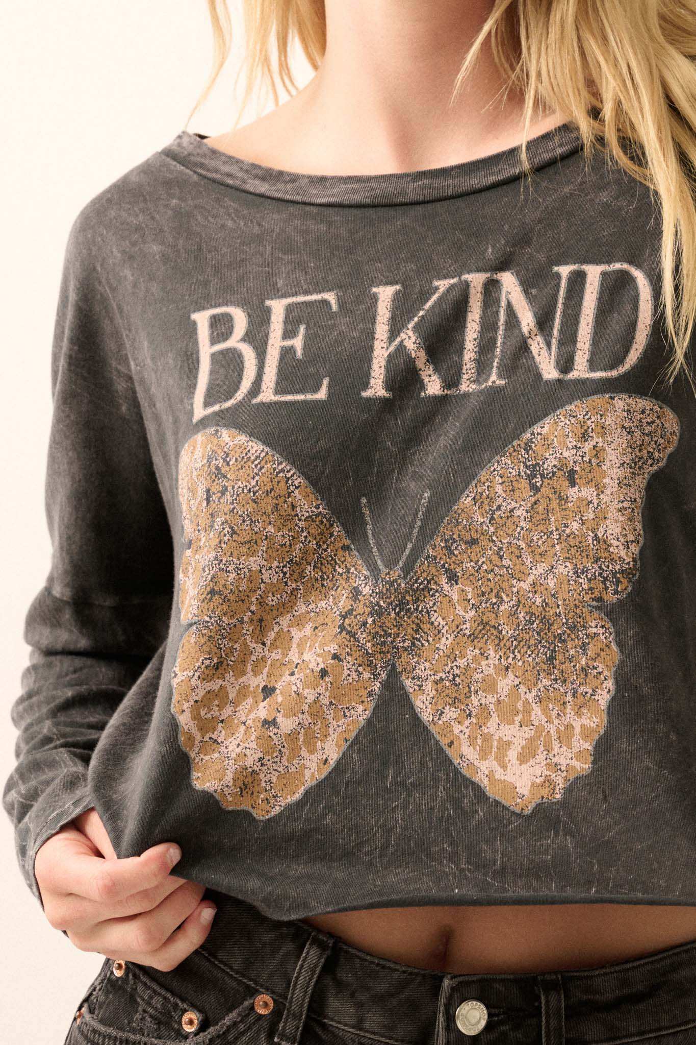 Be Kind Butterfly Cropped Long-Sleeve Graphic Tee - Image 5